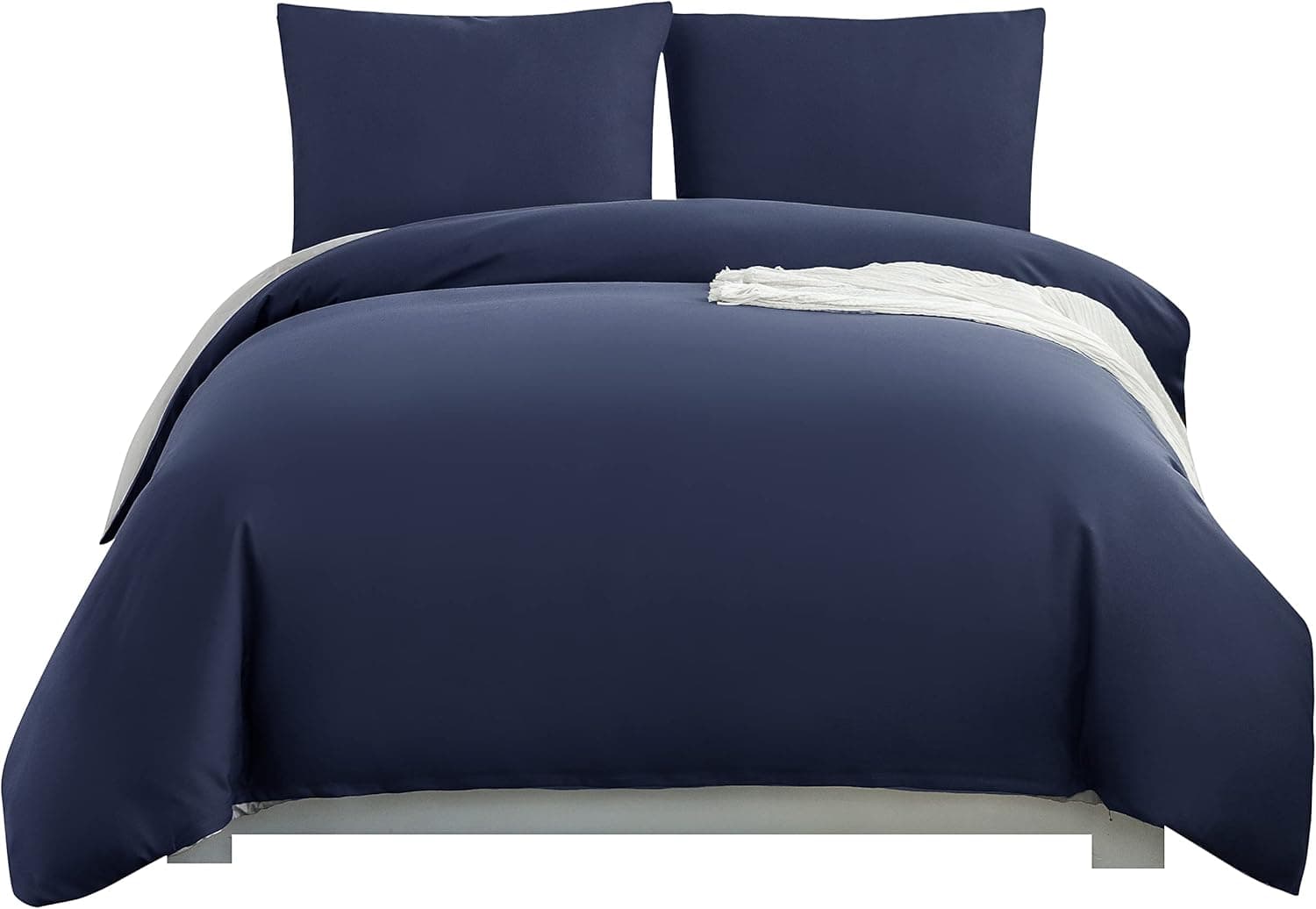 MOHAP Housse de Couette Réversible 220x240 / 65x65x2 cm Marine + Gris Parure de Lit Bicolore pour 2 Personnes Fermeture Éclair Sets de Housse Couette 8