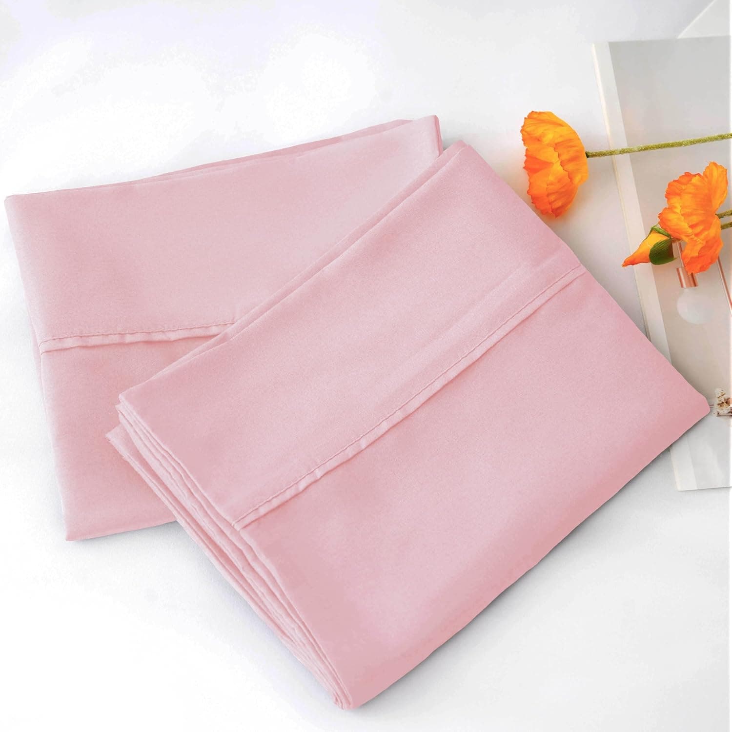 AYASW Pillowcases Set of 2 Queen Size Premium Soft and Cozy 1800 Double Brushed Microfiber Envelope Closure Pink Pillow Case 20x30 inch Wrinkle Fade Resistant Easy Care Stable Holiday Décor 2