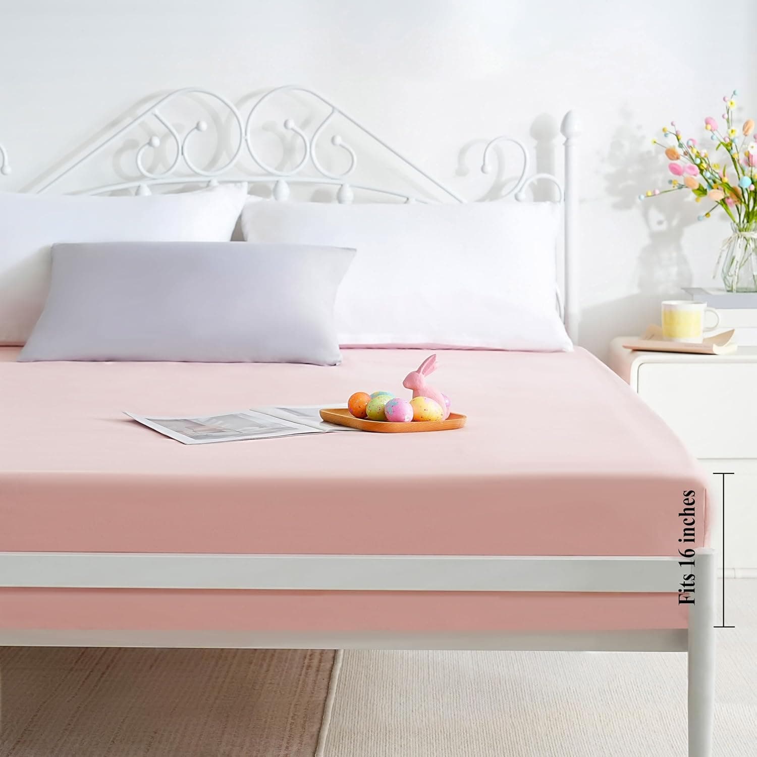 AYASW Fitted Sheet Only Queen Size Deep Pocket 16 Inches Bed Bottom Sheet Premium Soft and Cozy 1800 Brushed Microfiber Wrinkle Fade Resistant Stable Easy Care Pink Holiday Décor 2