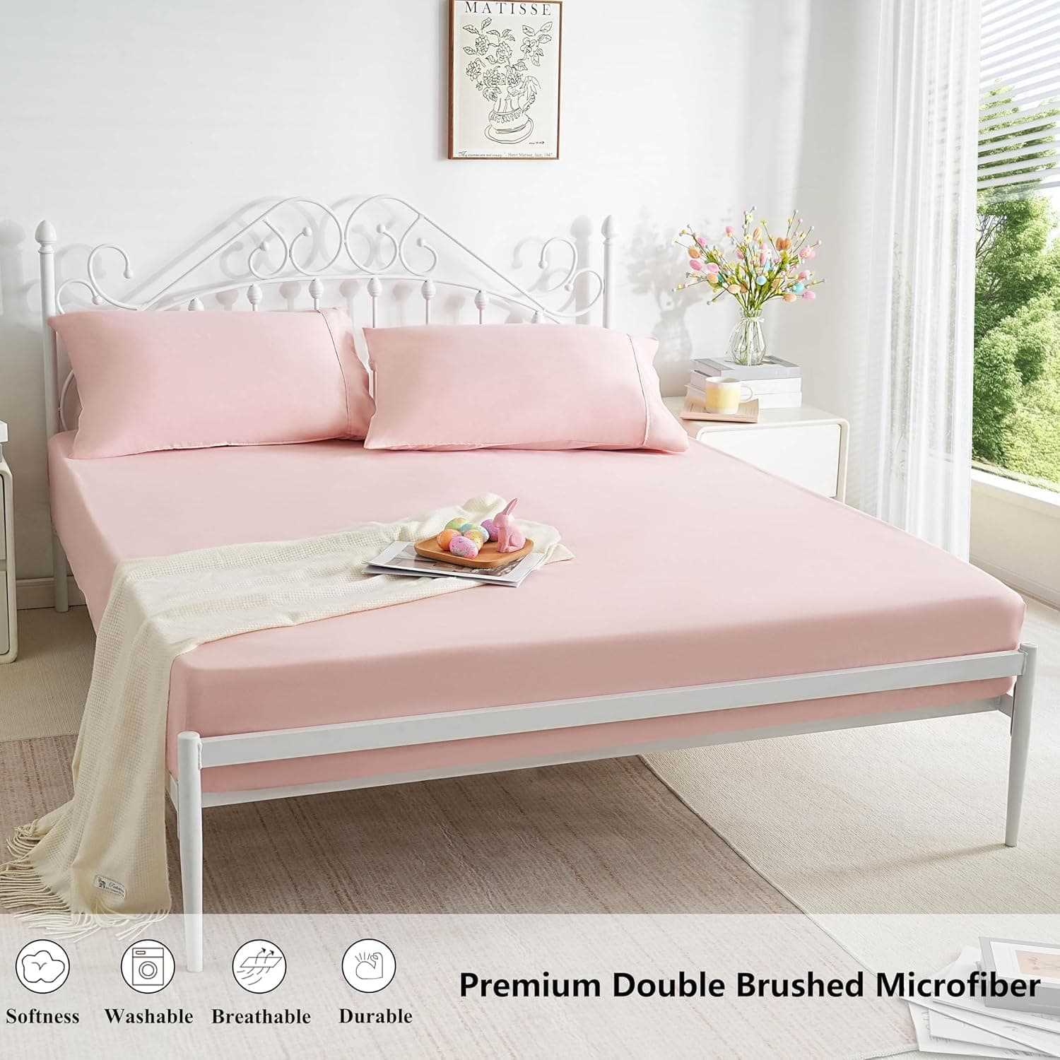 AYASW Fitted Sheet Only Queen Size Deep Pocket 16 Inches Bed Bottom Sheet Premium Soft and Cozy 1800 Brushed Microfiber Wrinkle Fade Resistant Stable Easy Care Pink Holiday Décor 3