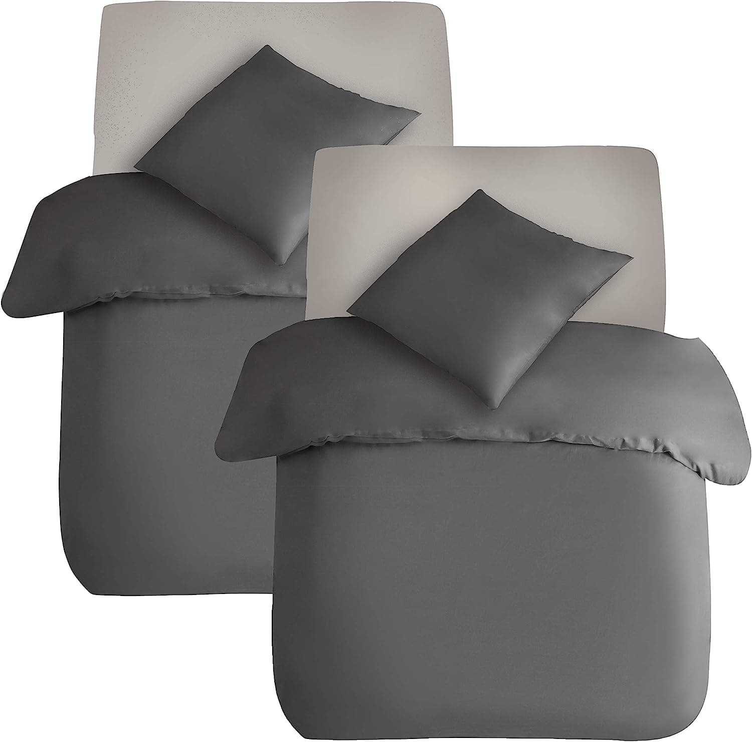 Bed Linen, 4 Piece, Brushed Microfibre, 2 Duvet Covers (135 x 200 cm) + 2 Pillowcases (80 x 80 cm), with Zip, Grey 2
