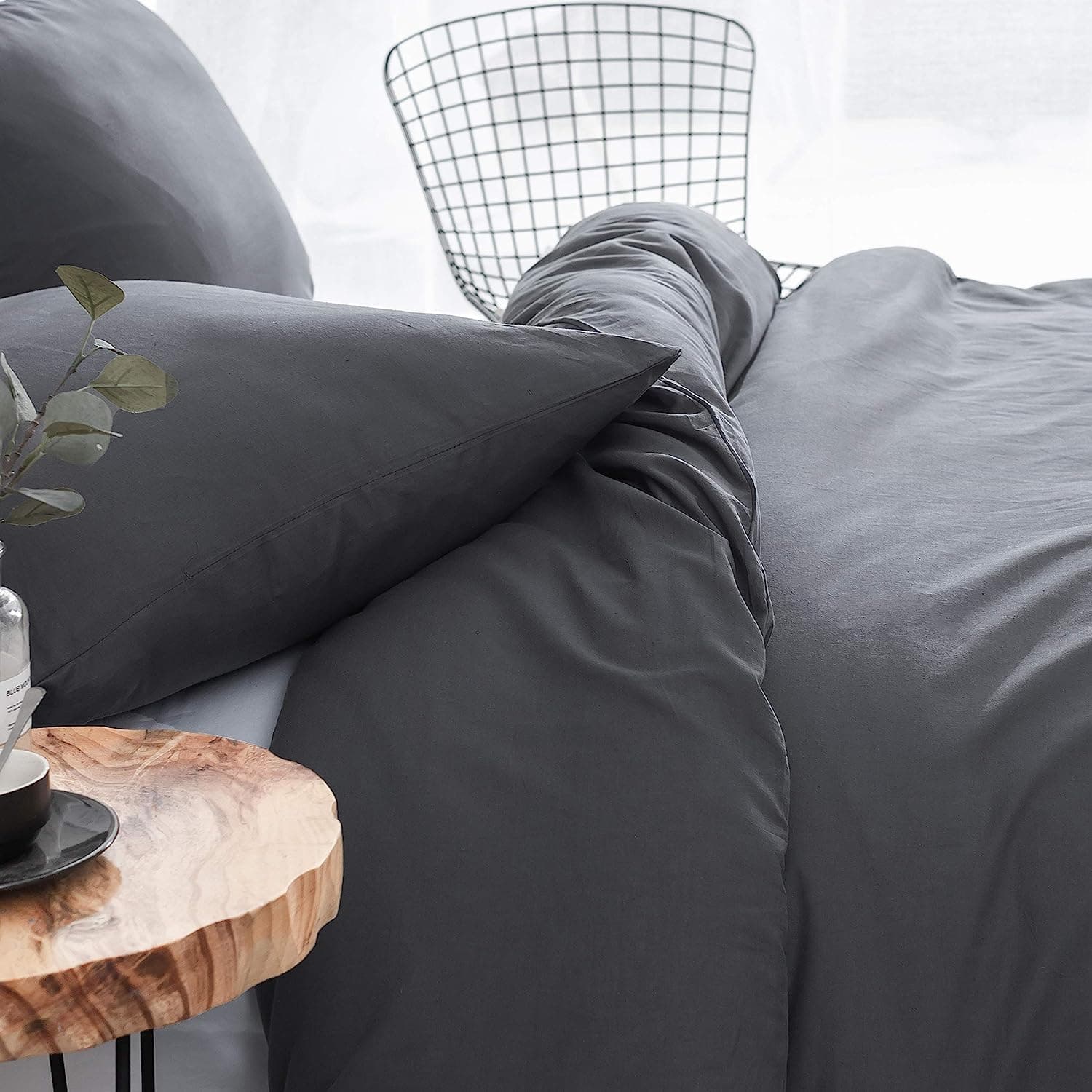 Bed Linen, 4 Piece, Brushed Microfibre, 2 Duvet Covers (135 x 200 cm) + 2 Pillowcases (80 x 80 cm), with Zip, Grey 3