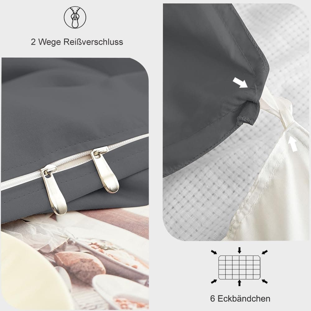 Bed Linen, 4 Piece, Brushed Microfibre, 2 Duvet Covers (135 x 200 cm) + 2 Pillowcases (80 x 80 cm), with Zip, Grey 5