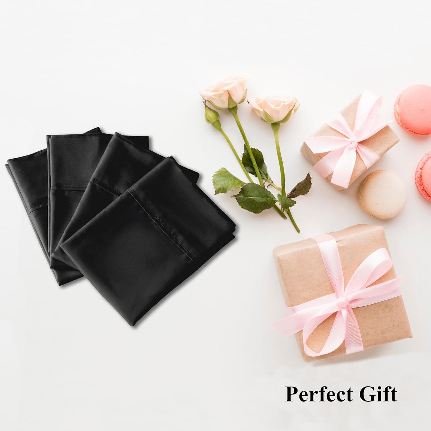 AYASW Pillowcases Queen Size Set of 4 Pieces Premium Soft and Cozy 1800 Double Brushed Microfiber with Envelope Closure Pillow Case Black 20x30 inch Wrinkle Fade Resistant Stable Holiday Decor 4