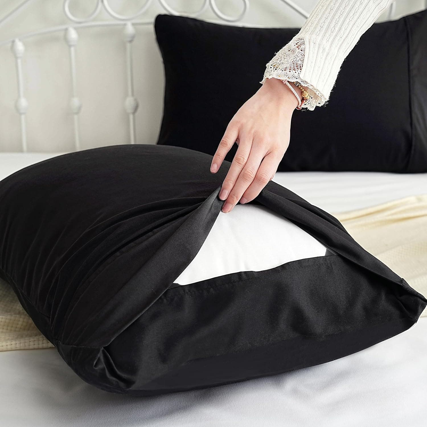 AYASW Pillowcases Queen Size Set of 4 Pieces Premium Soft and Cozy 1800 Double Brushed Microfiber with Envelope Closure Pillow Case Black 20x30 inch Wrinkle Fade Resistant Stable Holiday Decor 5