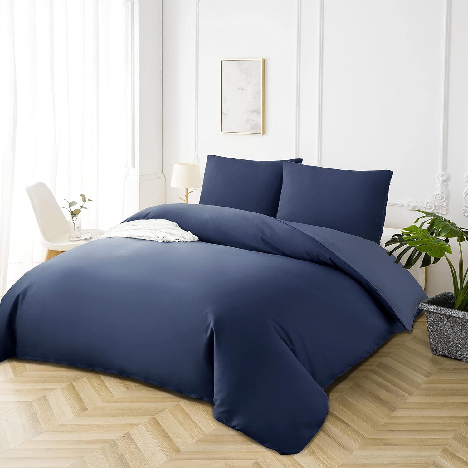 16 Couleurs Sets de Housses de Couettes 200x200 cm Double Fermeture Éclair 3 Pièces Microfibre Brossée 100 Fils/cm² + 2 Taies d'oreiller 65x65 cm Marine Parure de Lit Adulte 2 Personnes 2