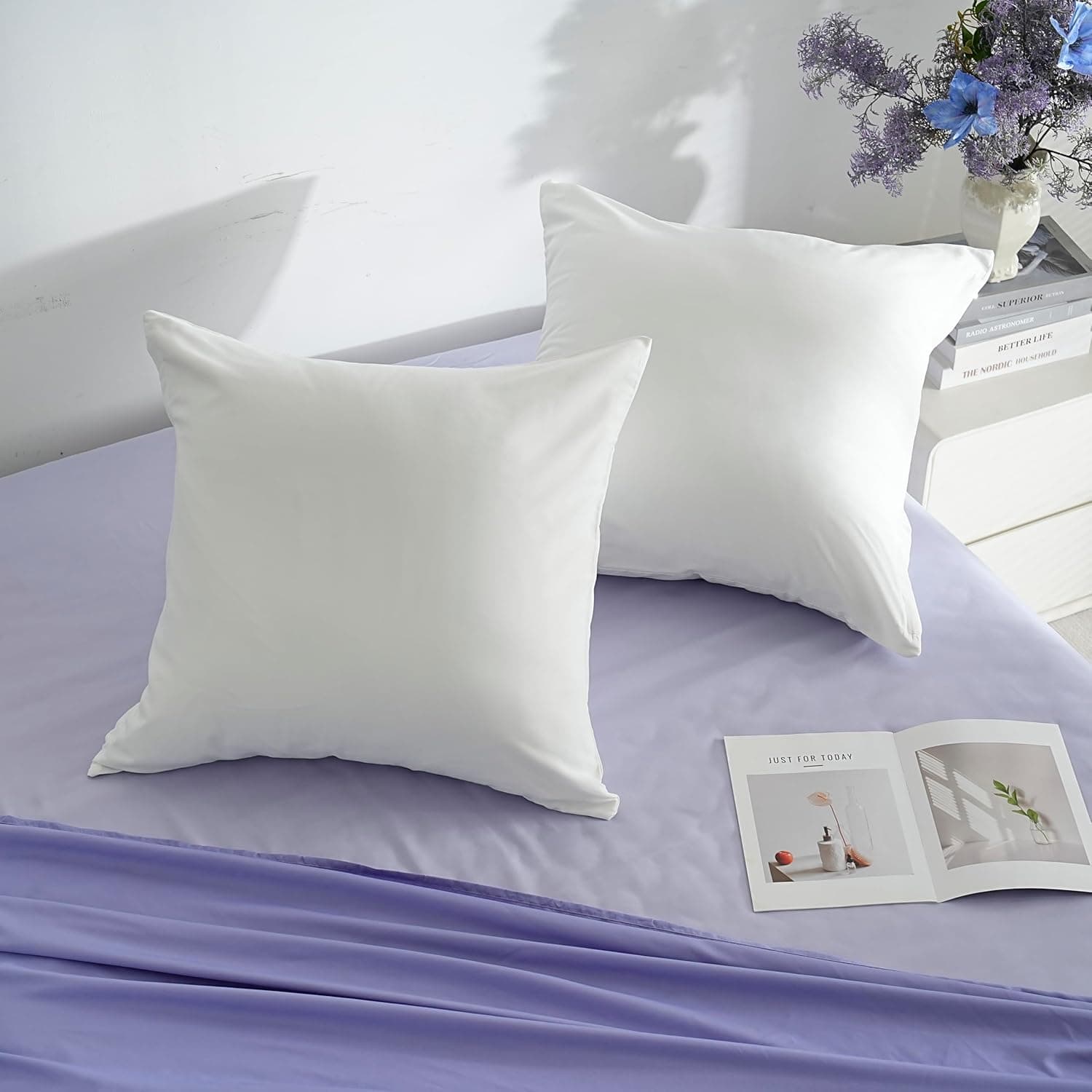 18 Couleurs Lot 2 Taie d'oreiller 65x65 cm Blanc Housse Oreiller Coussin pour Canapé Lit Fermeture Éclair Anti-Acariens Hypoallergénique Protège Oreiller Zip Microfibre 3
