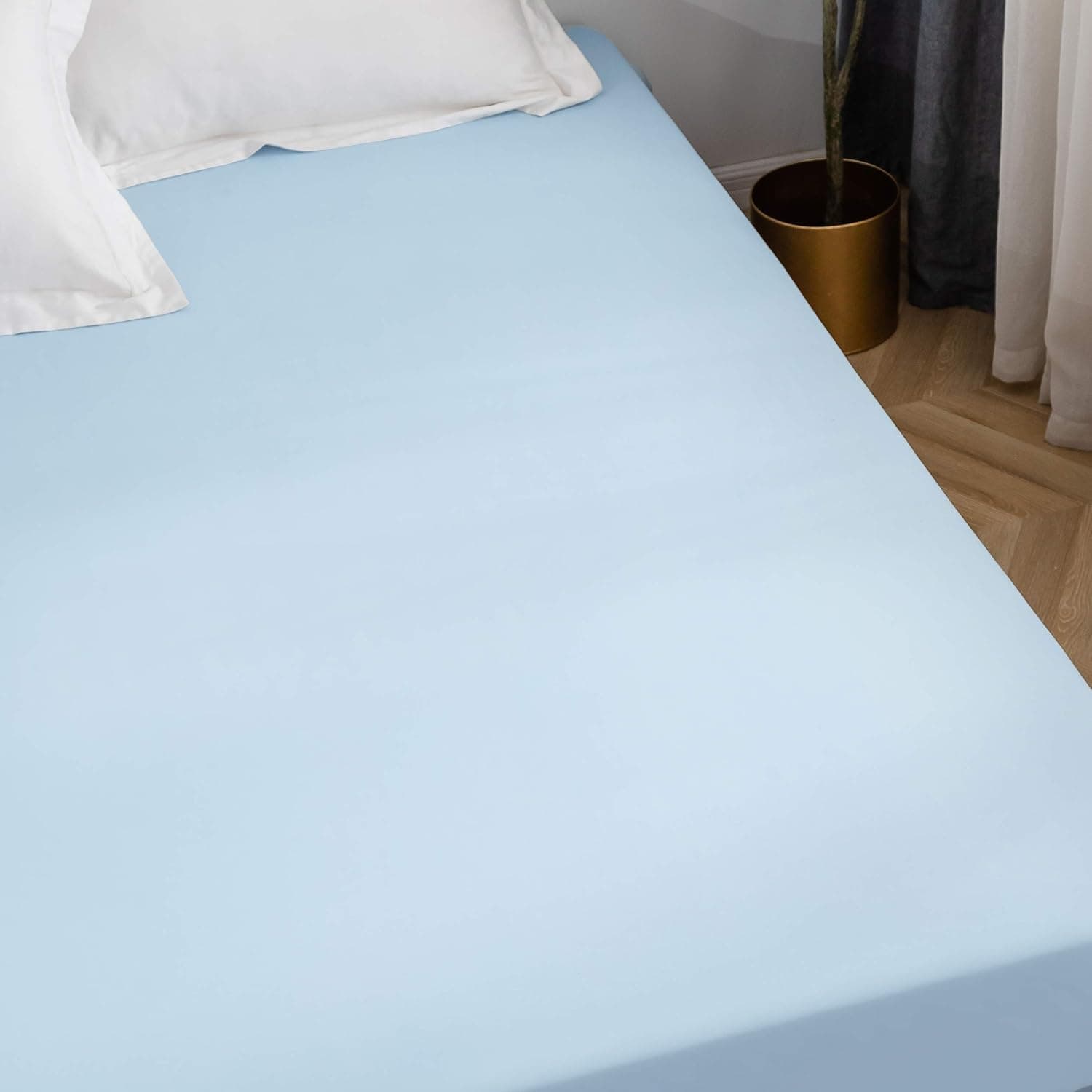 MOHAP Drap Housse 160x200cm avec Bonnet 30cm Bleu Clair Drap Housse 100 GSM en Microfibre de Haute Qualité 100% Polyester Doux, Résistant, Anti Plis 3