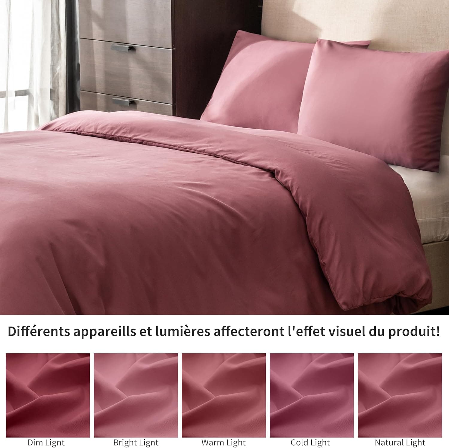 16 Couleurs Sets de Housses de Couettes 220x240 cm Double Fermeture Éclair 3 Pièces Microfibre Brossée 100 Fils/cm² + 2 Taies d'oreiller 65x65 cm Rouge Terre Parure de Lit Adulte 2 Personnes 6
