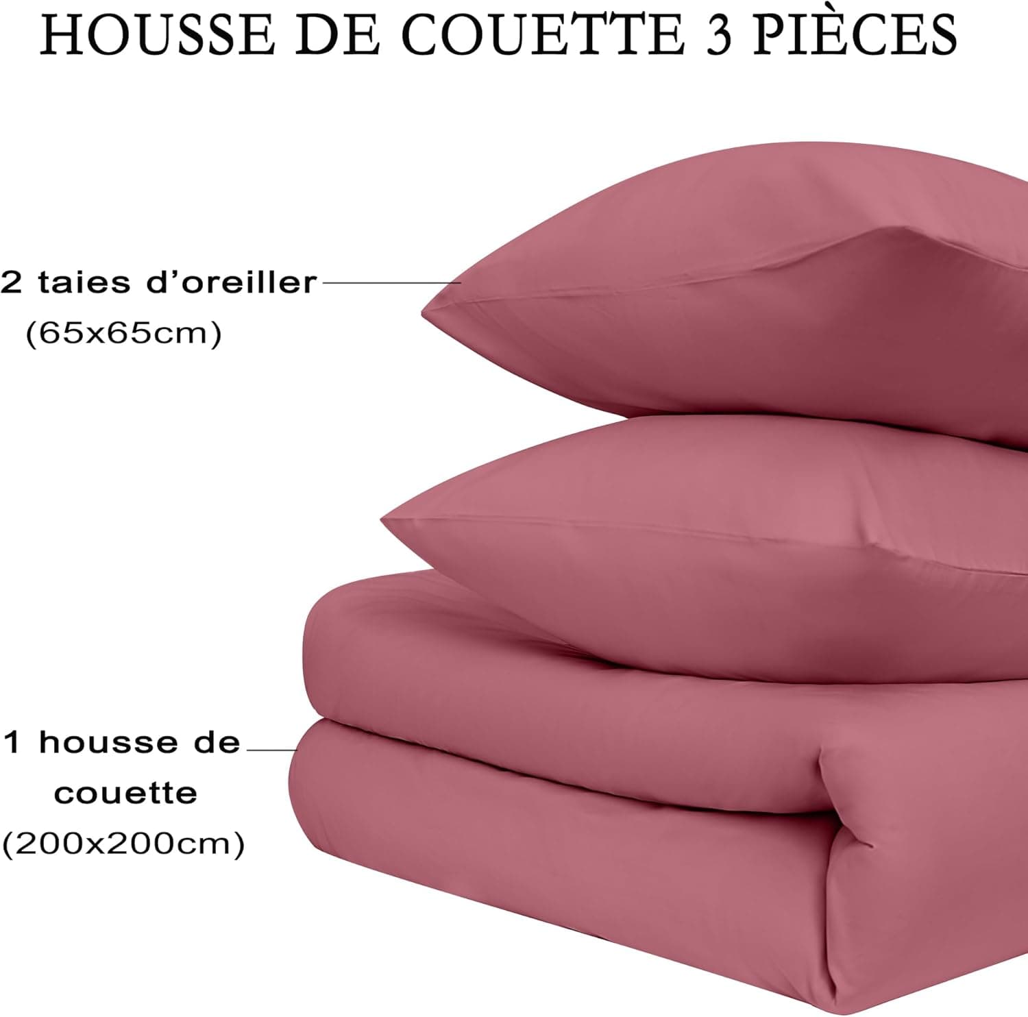 16 Couleurs Sets de Housses de Couettes 200x200 cm Double Fermeture Éclair 3 Pièces Microfibre Brossée 100 Fils/cm² + 2 Taies d'oreiller 65x65 cm Rouge Terre Parure de Lit Adulte 2 Personnes 7