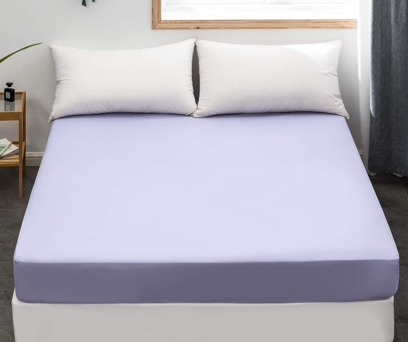 MOHAP Drap Housse 180x200cm avec Bonnet 30cm Violet Clair Drap Housse 100 GSM en Microfibre de Haute Qualité 100% Polyester Doux, Résistant, Anti Plis