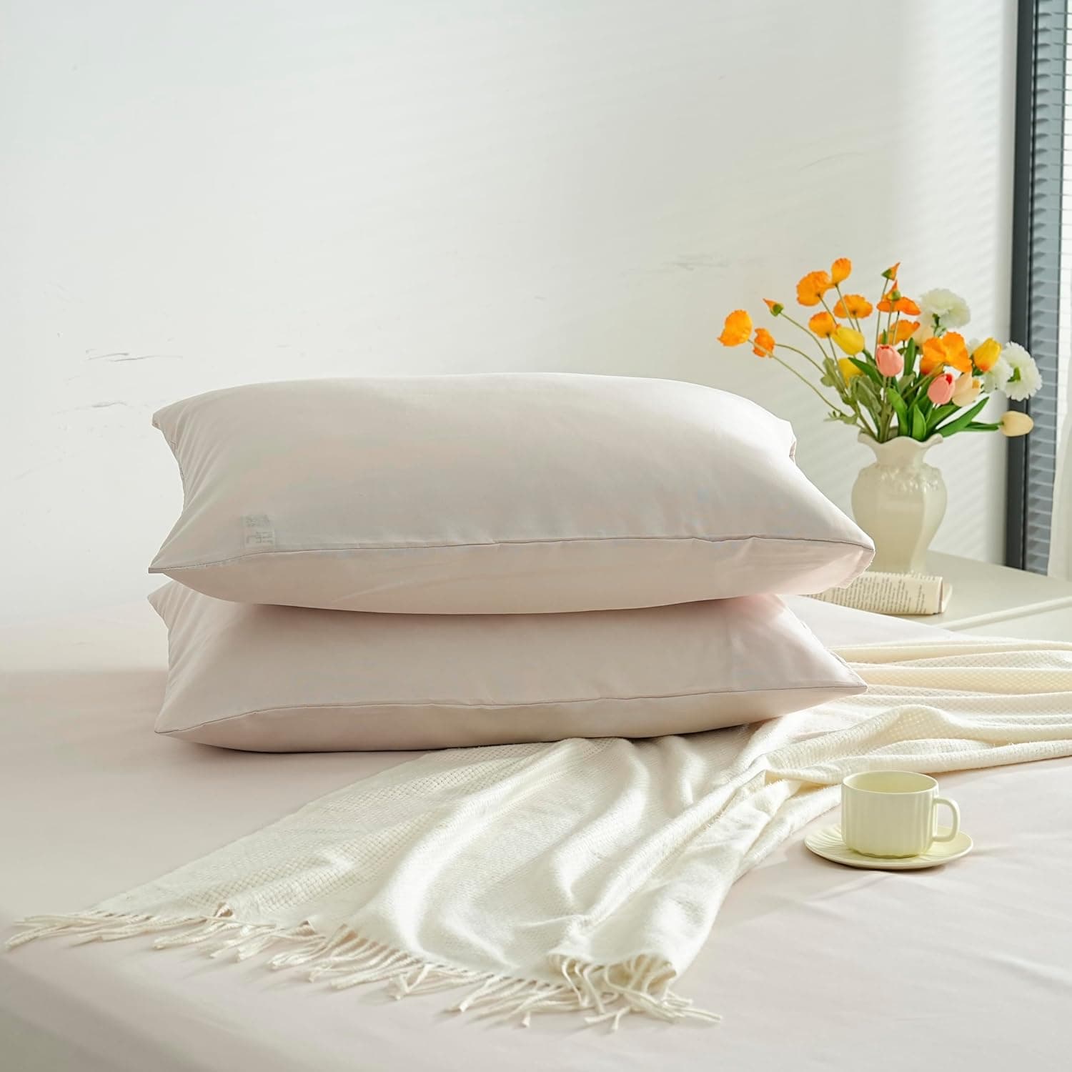 Lot 2 Taie d'oreiller Légère 50x70 cm en Microfibre 80 Fils/cm² avec Fermeture Enveloppe Housse d'oreiller Protection d'oreiller Housse de Coussin Douce et Lavable 4