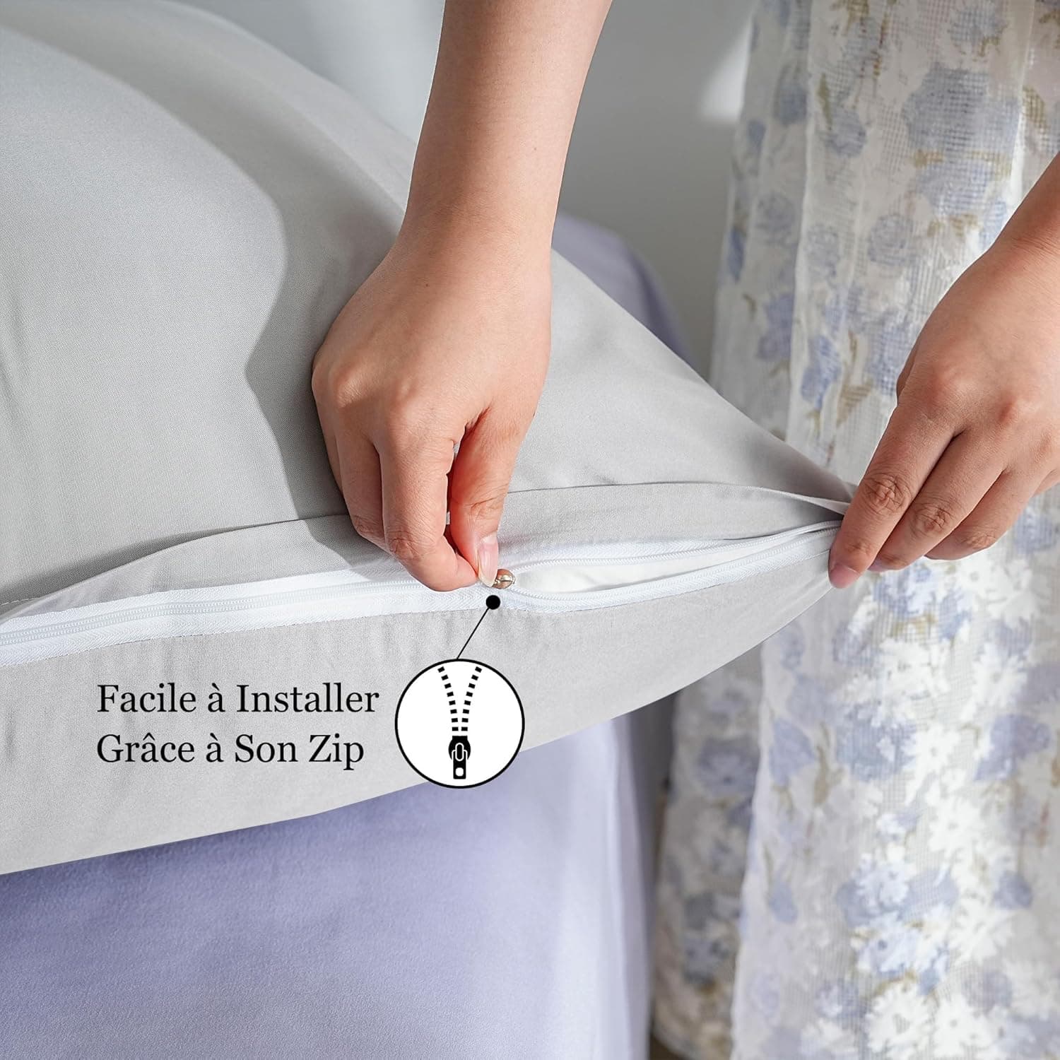18 Couleurs Lot 2 Taie d'oreiller 65x65 cm Gris Claire Housse Oreiller Coussin pour Canapé Lit Fermeture Éclair Anti-Acariens Hypoallergénique Protège Oreiller Zip Microfibre 5
