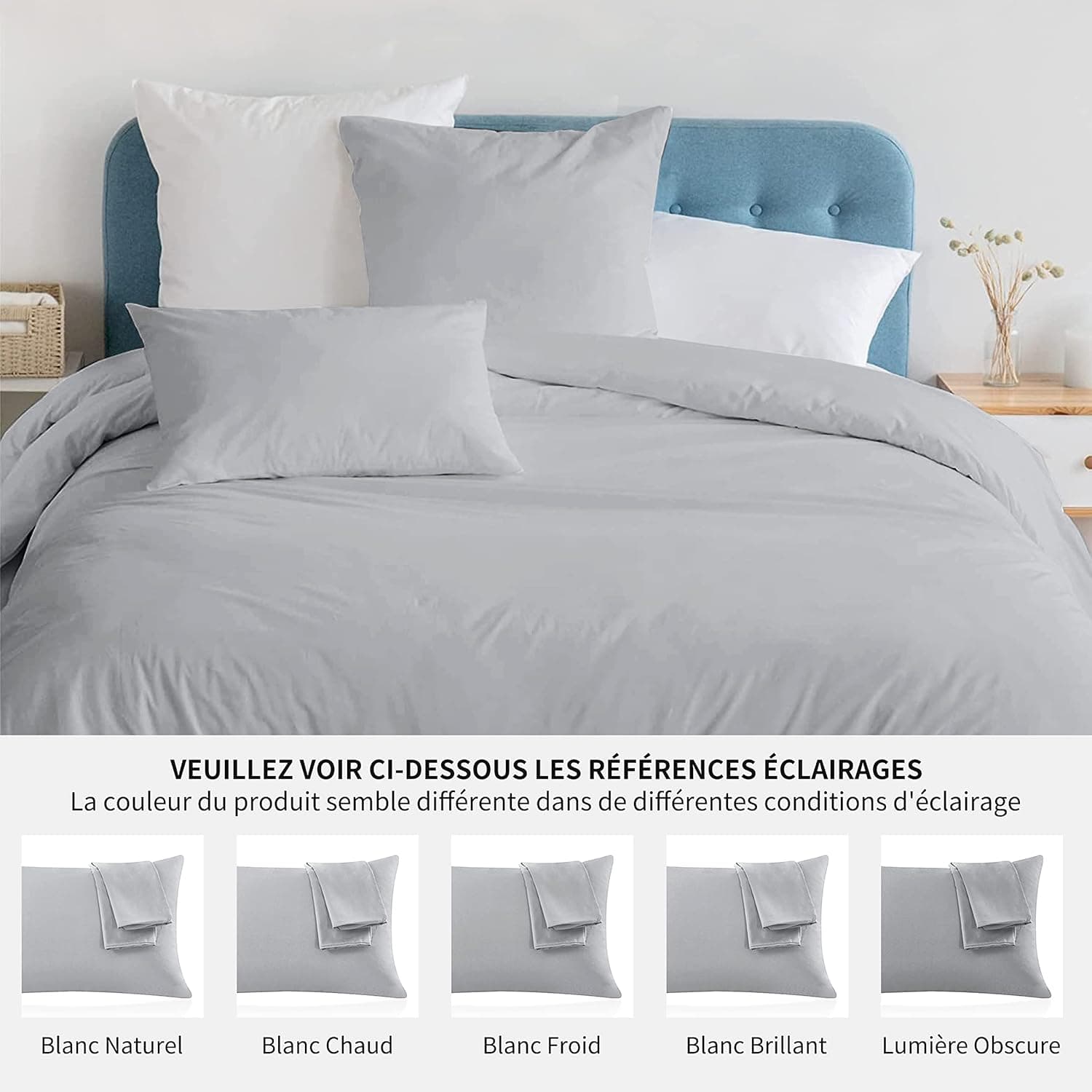 18 Couleurs Lot 2 Taie d'oreiller 65x65 cm Gris Claire Housse Oreiller Coussin pour Canapé Lit Fermeture Éclair Anti-Acariens Hypoallergénique Protège Oreiller Zip Microfibre 8
