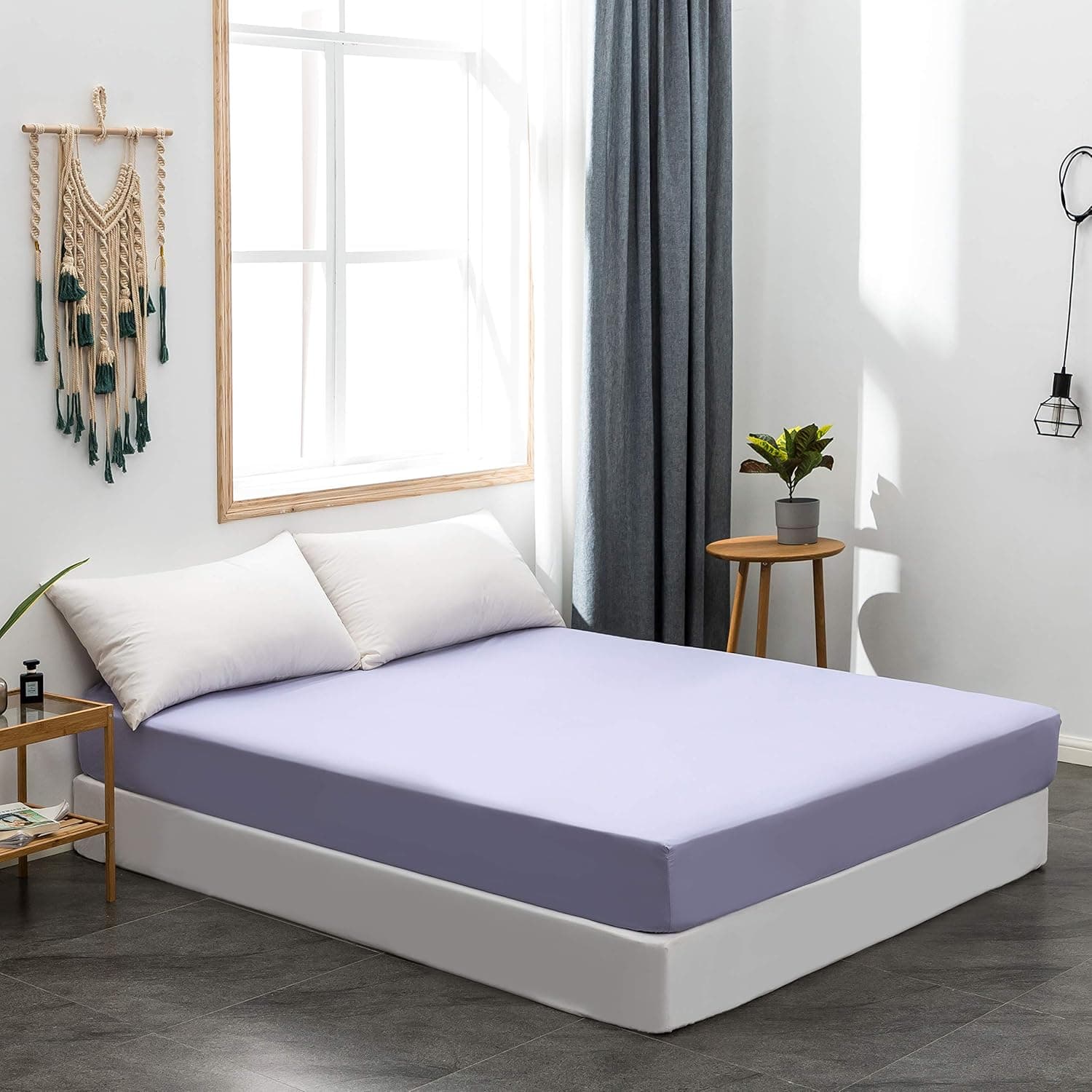 MOHAP Drap Housse 180x200cm avec Bonnet 30cm Violet Clair Drap Housse 100 GSM en Microfibre de Haute Qualité 100% Polyester Doux, Résistant, Anti Plis 2