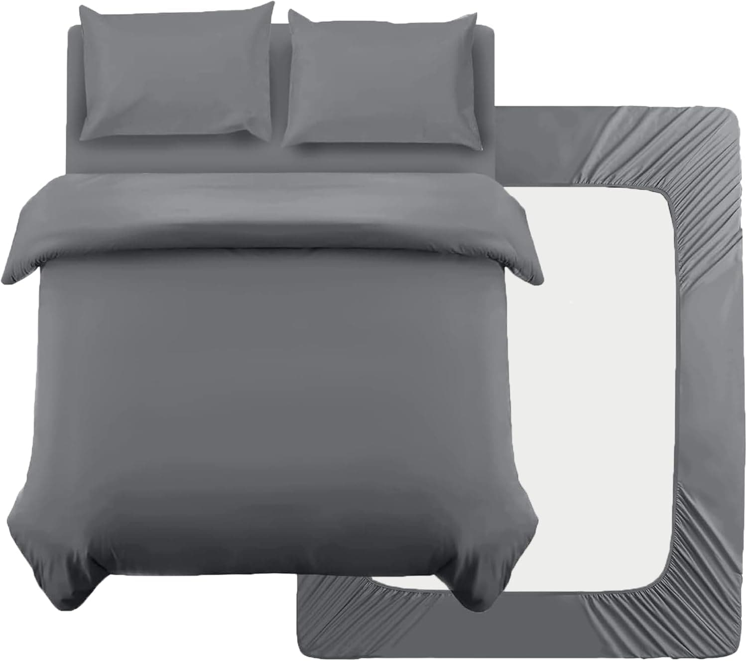 4 Pièces Sets de Housse de Couette 240x260cm Double Fermeture Éclair Gris Drap Housse 160x200cm + 2 Taies d'oreiller 65x65cm Parure de Lit Adulte 2 Personnes en Microfibre Brossé