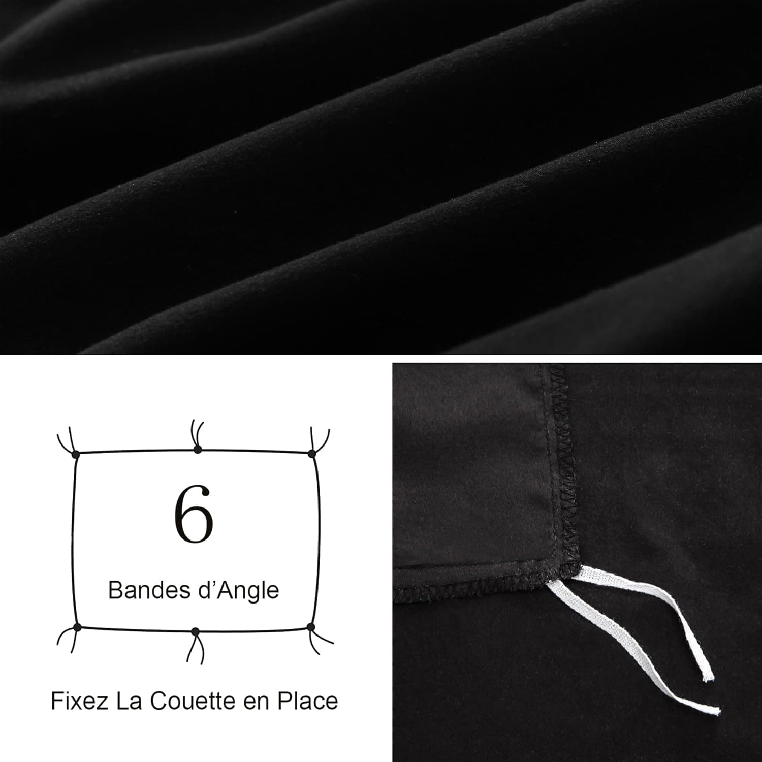 4 Pièces Sets de Housse de Couette 200x200cm Double Fermeture Éclair Noir Drap Housse 160x200cm + 2 Taies d'oreiller 65x65cm Parure de Lit Adulte 2 Personnes en Microfibre Brossé 5