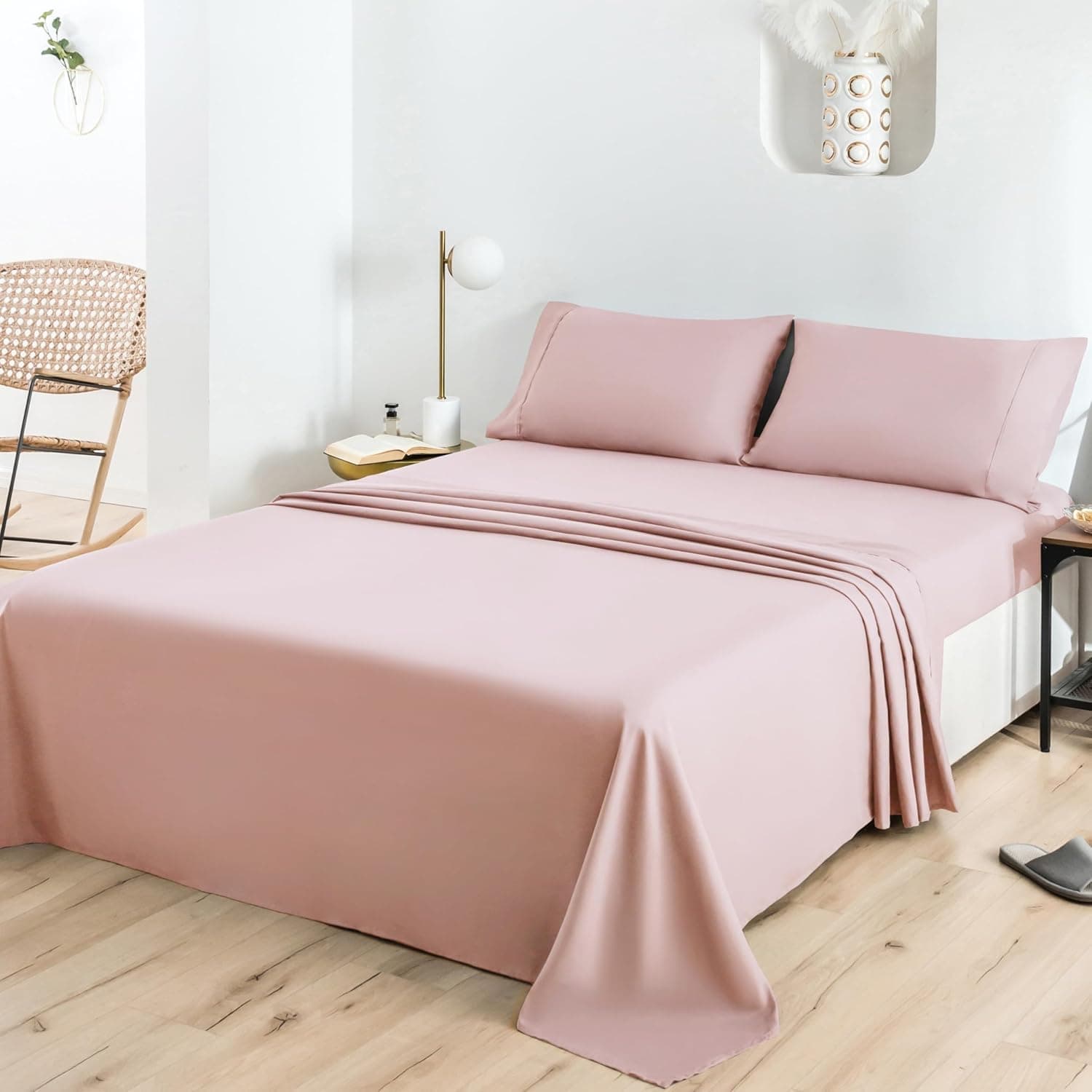 Mohap Bed Sheet Set 6 Pieces Double Brushed Microfiber 1800 - Breathable All Season Luxury Soft Bedding - Queen Pink 2