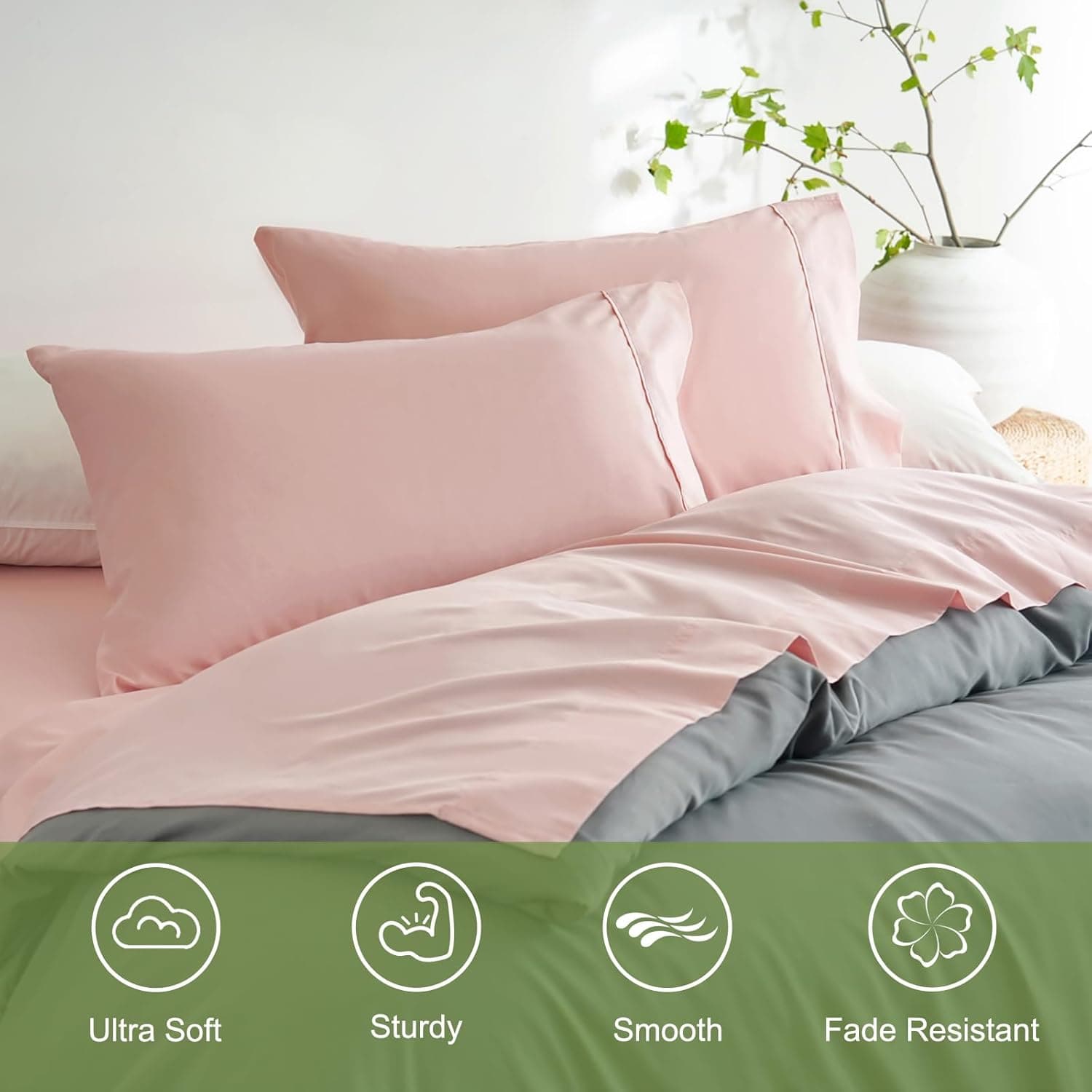Mohap Bed Sheet Set 6 Pieces Double Brushed Microfiber 1800 - Breathable All Season Luxury Soft Bedding - Queen Pink 7