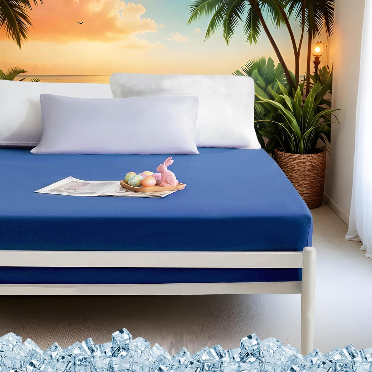 AYASW Fitted Sheet Only Queen Size Deep Pocket 16 Inches Bed Bottom Sheet 1 Piece Premium Soft and Cozy 1800 Brushed Microfiber Wrinkle Fade Resistant Easy Care Stable Blue Holiday Décor 2