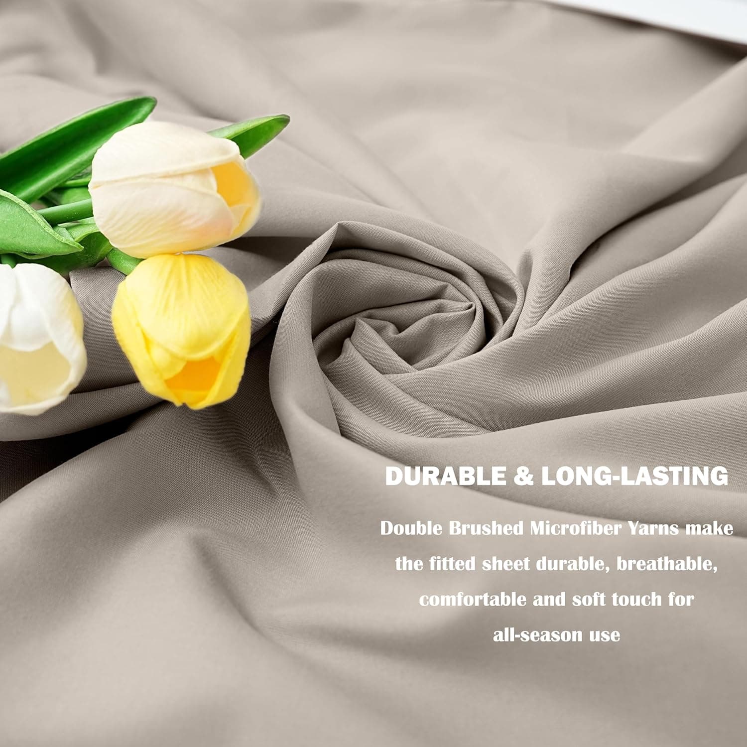 AYASW Fitted Sheet Only Queen Size Deep Pocket Soft Bed Bottom Sheet 1800 Brushed Microfiber Fits 8" to 16" Wrinkle Fade Resistant Breathable Easy Care Stable Khaki Holiday Décor 5