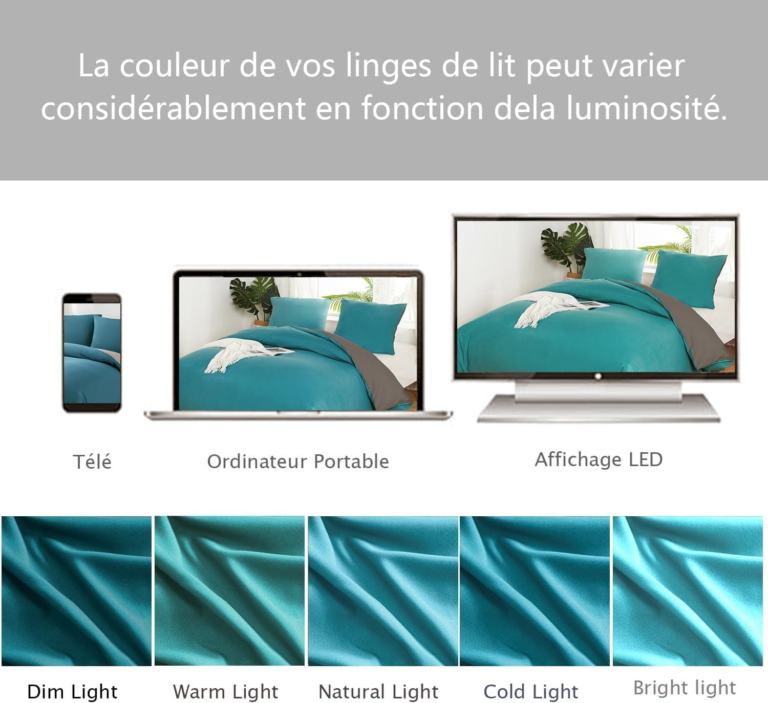 MOHAP Housse de Couette Réversible 220x240 / 65x65x2 cm Bleu Lac + Gris Foncé Parure de Lit Bicolore pour 2 Personnes Fermeture Éclair Sets de Housse Couette 8