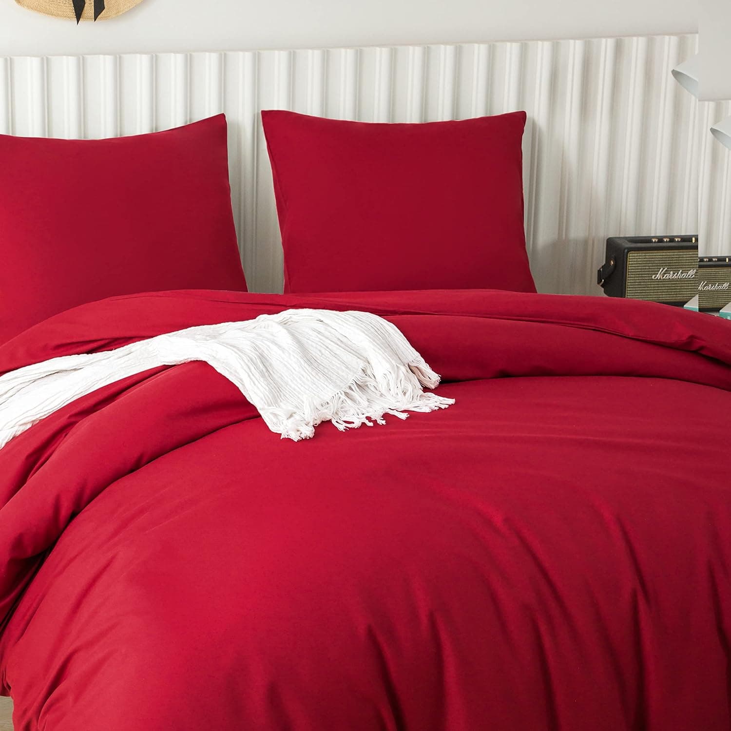 MOHAP Housse de Couette 140x190/200cm+1 Taies d'oreillers 65x65cm Rouge Parure de Lit 1 Personnes 100 Fils/cm² en Microfibre avec Fermeture Éclair 2