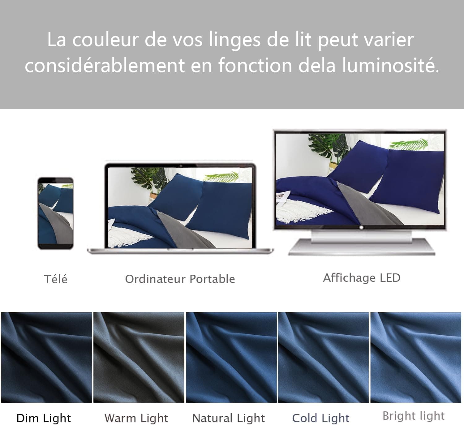 MOHAP Housse de Couette Réversible 240x260 / 65x65x2 cm Bleu + Gris Foncé Parure de Lit Bicolore pour 2 Personnes Fermeture Éclair Sets de Housse Couette 8