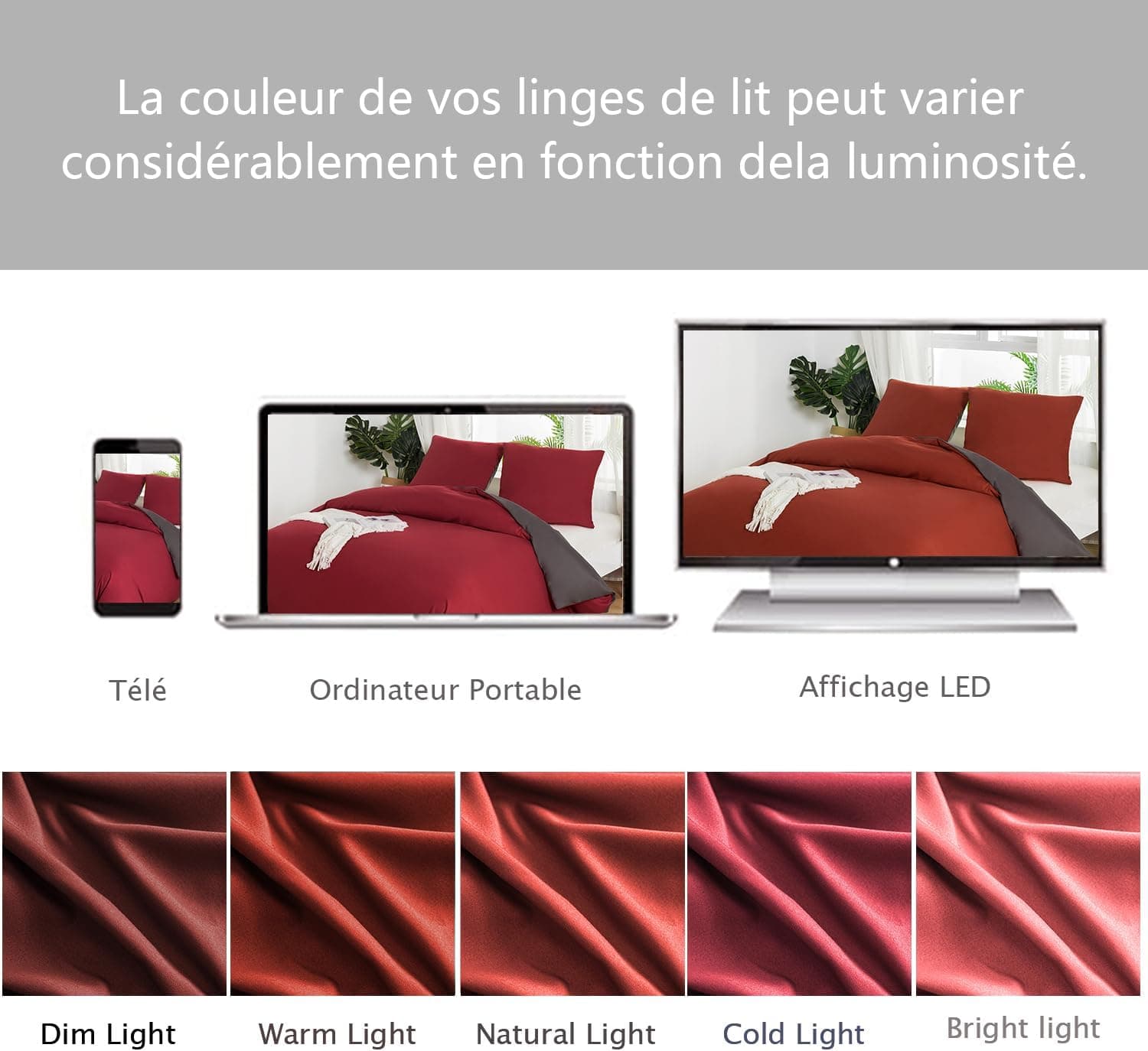 MOHAP Housse de Couette Réversible 200x200 / 65x65x2 cm Rouge + Gris Foncé Parure de Lit Bicolore pour 2 Personnes Fermeture Éclair Sets de Housse Couette 8