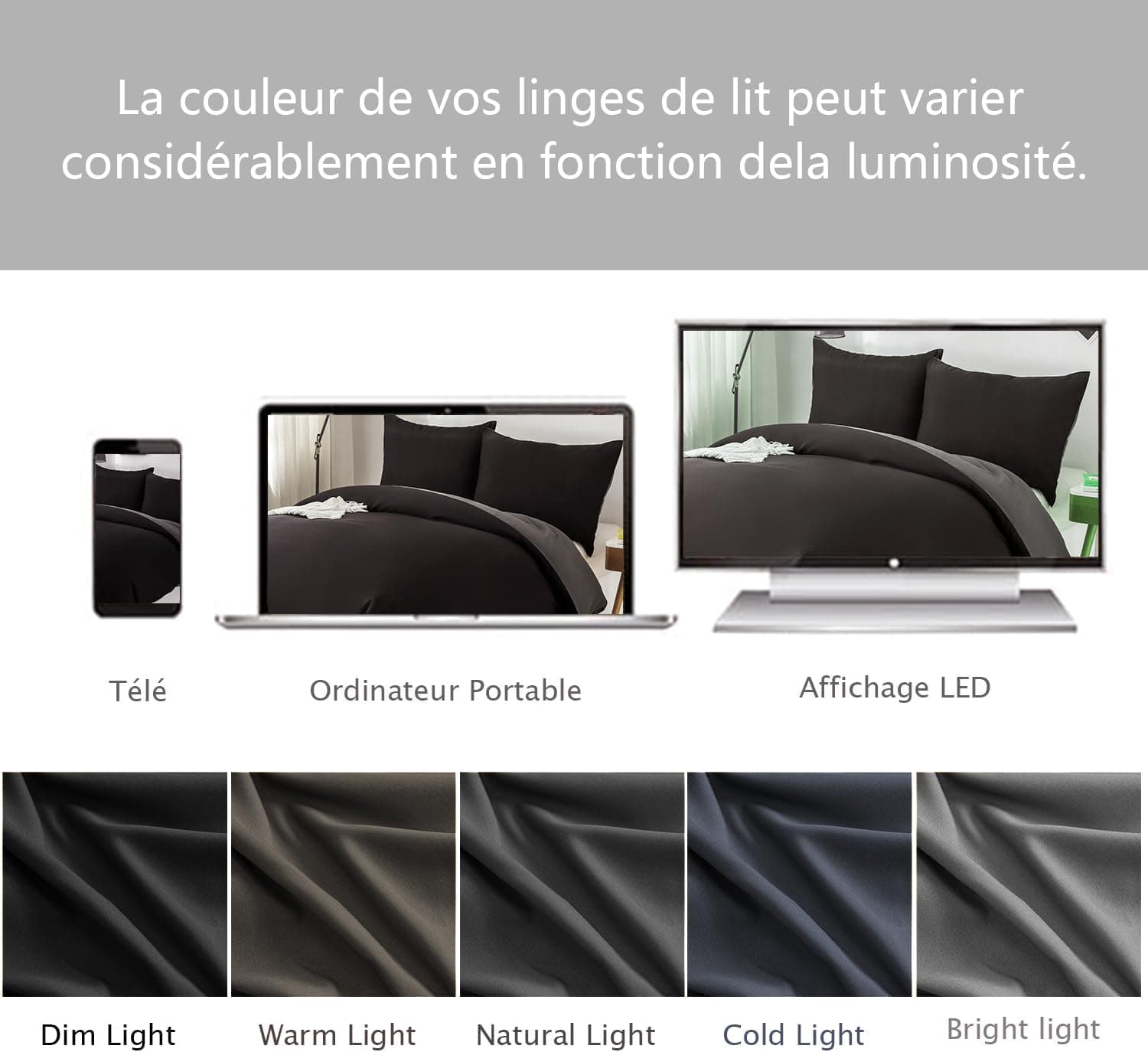 MOHAP Housse de Couette Réversible 200x200 / 65x65x2 cm Noir + Gris Foncé Parure de Lit Bicolore pour 2 Personnes Fermeture Éclair Sets de Housse Couette 8