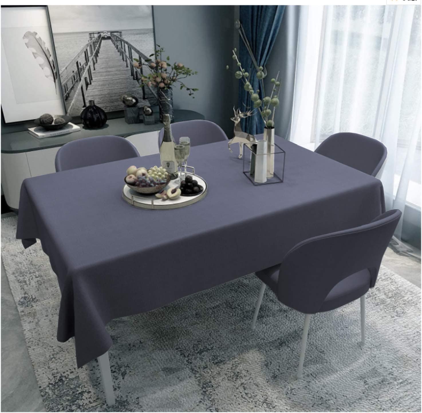 MOHAP Nappe Etanche Rectangulaire Anti Tache Nappe Imperméable Lavable Proof Résistant 140 x 240 cm pour Table Salle à Manger Fête Tapis Pique-Nique Gris