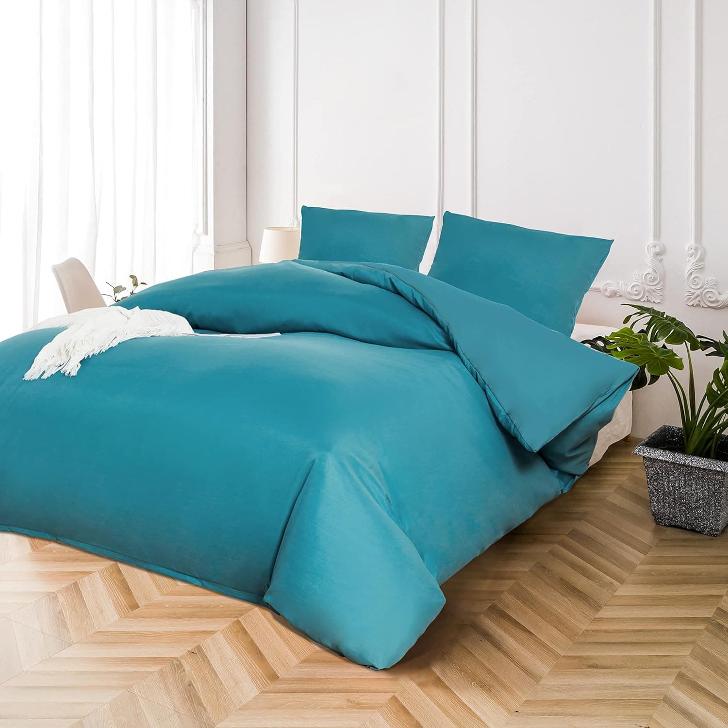 16 Couleurs Sets de Housses de Couettes 240x260 cm Double Fermeture Éclair 3 Pièces Microfibre Brossée 100 Fils/cm² + 2 Taies d'oreiller 65x65 cm Bleu Lac Parure de Lit Adulte 2 Personnes 2