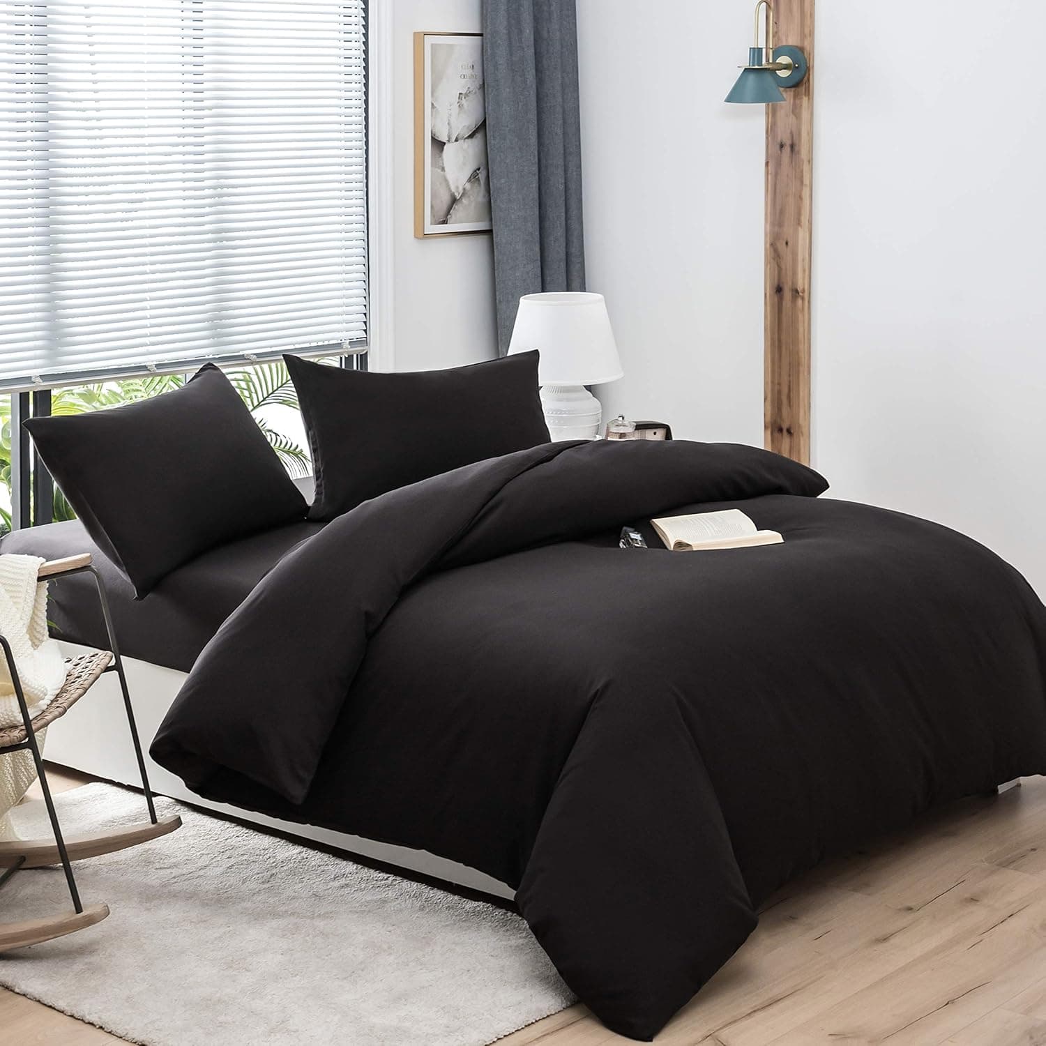 16 Couleurs Sets de Housses de Couettes 240x260 cm Double Fermeture Éclair 3 Pièces Microfibre Brossée 100 Fils/cm² + 2 Taies d'oreiller 65x65 cm Noir Parure de Lit Adulte 2 Personnes 2