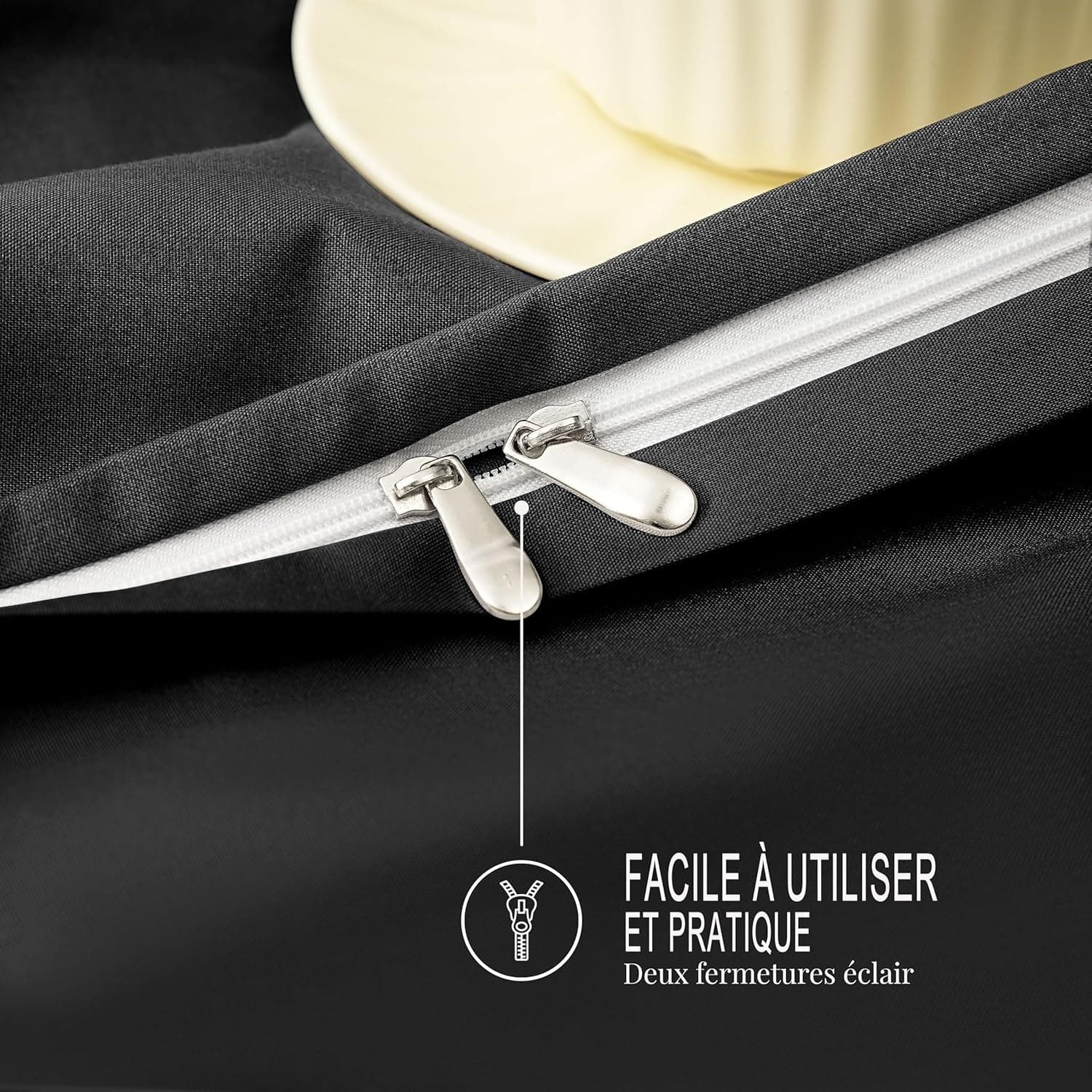 16 Couleurs Sets de Housses de Couettes 240x260 cm Double Fermeture Éclair 3 Pièces Microfibre Brossée 100 Fils/cm² + 2 Taies d'oreiller 65x65 cm Noir Parure de Lit Adulte 2 Personnes 5