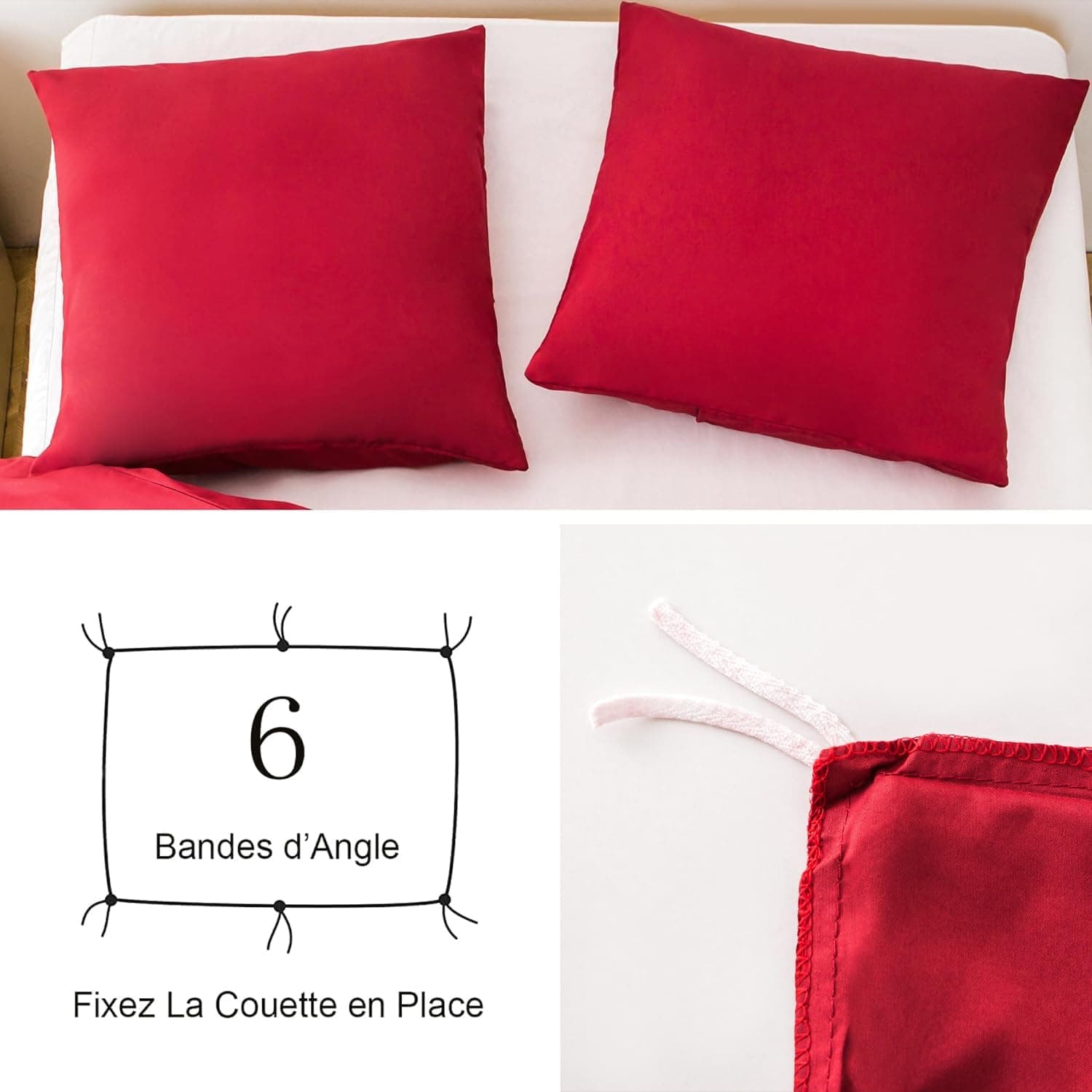 16 Couleurs Sets de Housses de Couettes 240x260 cm Double Fermeture Éclair 3 Pièces Microfibre Brossée 100 Fils/cm² + 2 Taies d'oreiller 65x65 cm Rouge Parure de Lit Adulte 2 Personnes 4