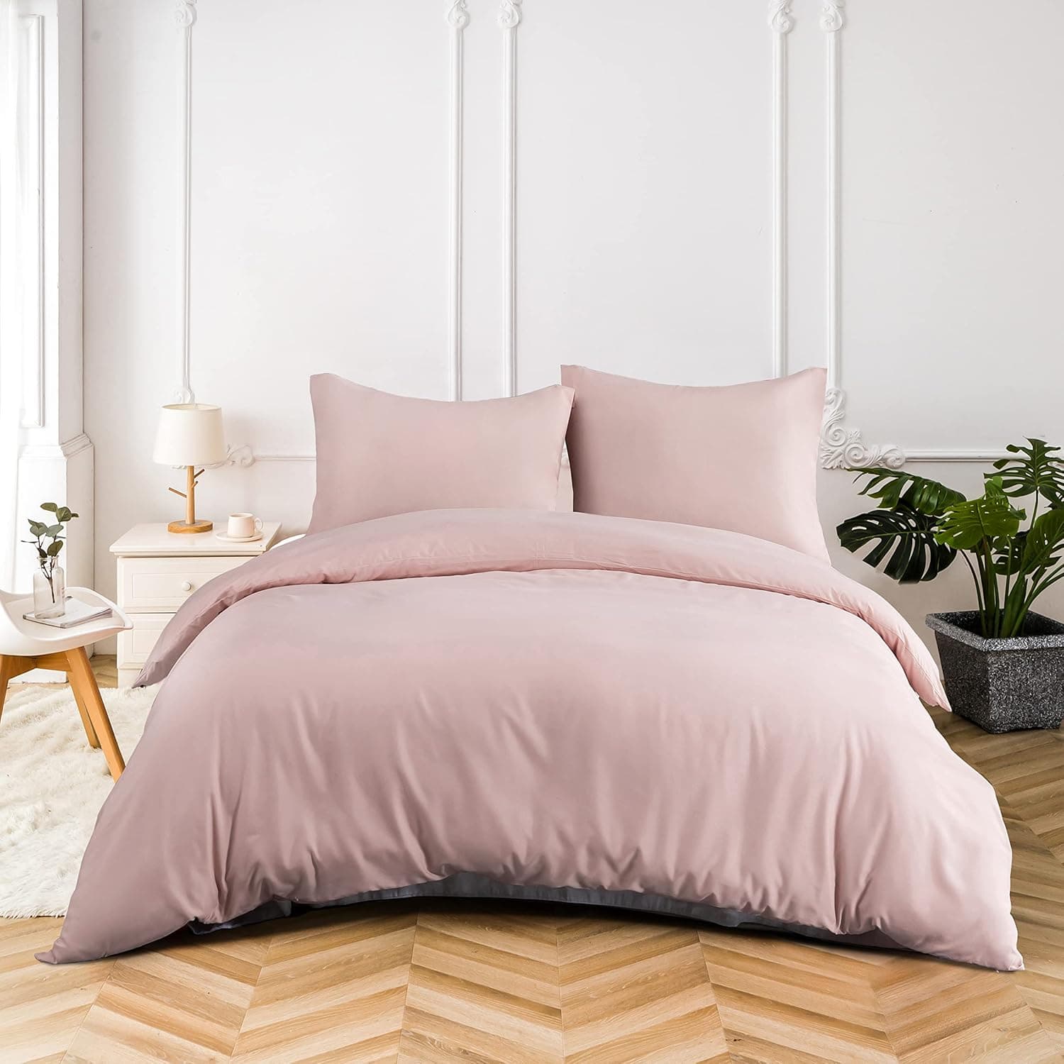 16 Couleurs Sets de Housses de Couettes 240x260 cm Double Fermeture Éclair 3 Pièces Microfibre Brossée 100 Fils/cm² + 2 Taies d'oreiller 65x65 cm Rose Parure de Lit Adulte 2 Personnes