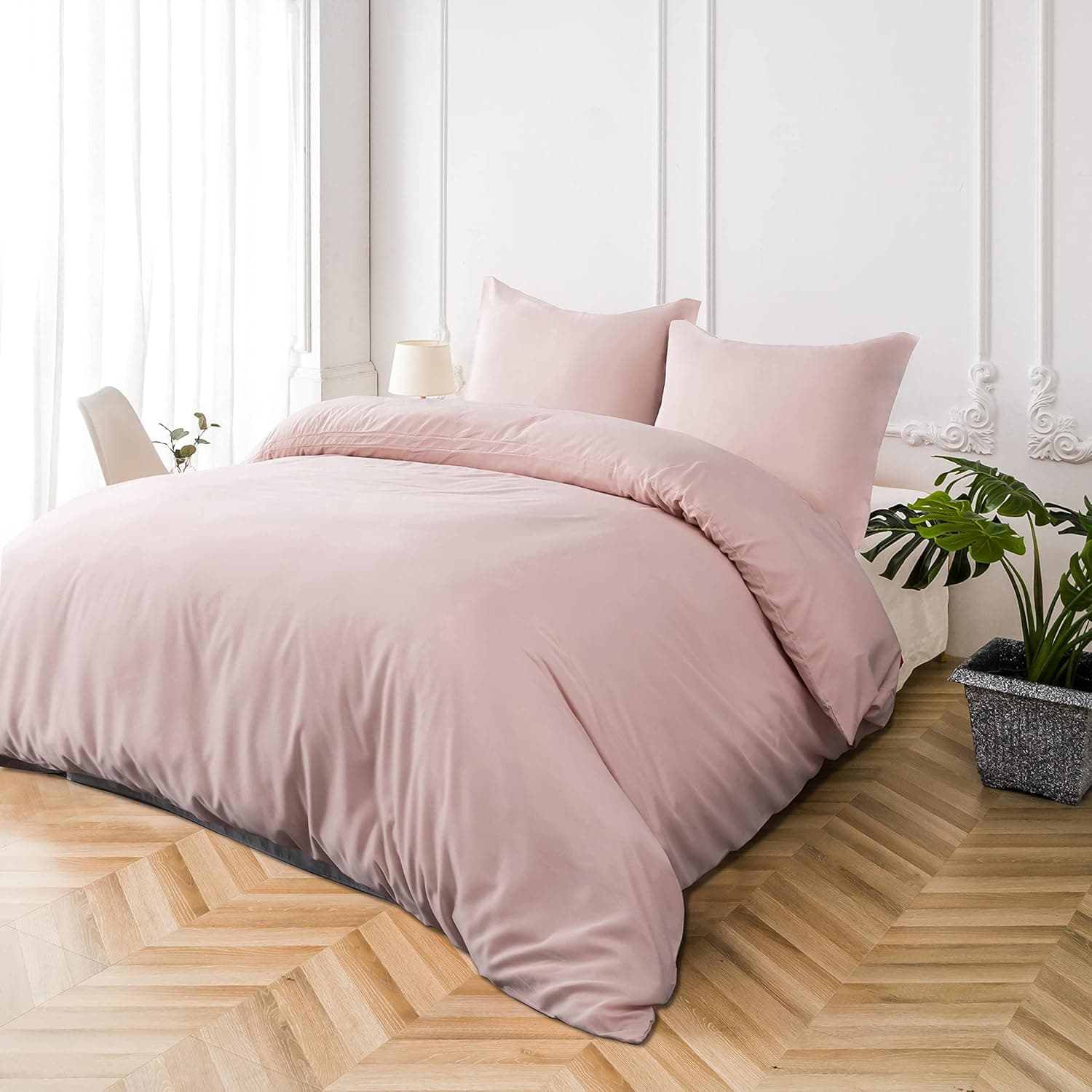 16 Couleurs Sets de Housses de Couettes 240x260 cm Double Fermeture Éclair 3 Pièces Microfibre Brossée 100 Fils/cm² + 2 Taies d'oreiller 65x65 cm Rose Parure de Lit Adulte 2 Personnes 2