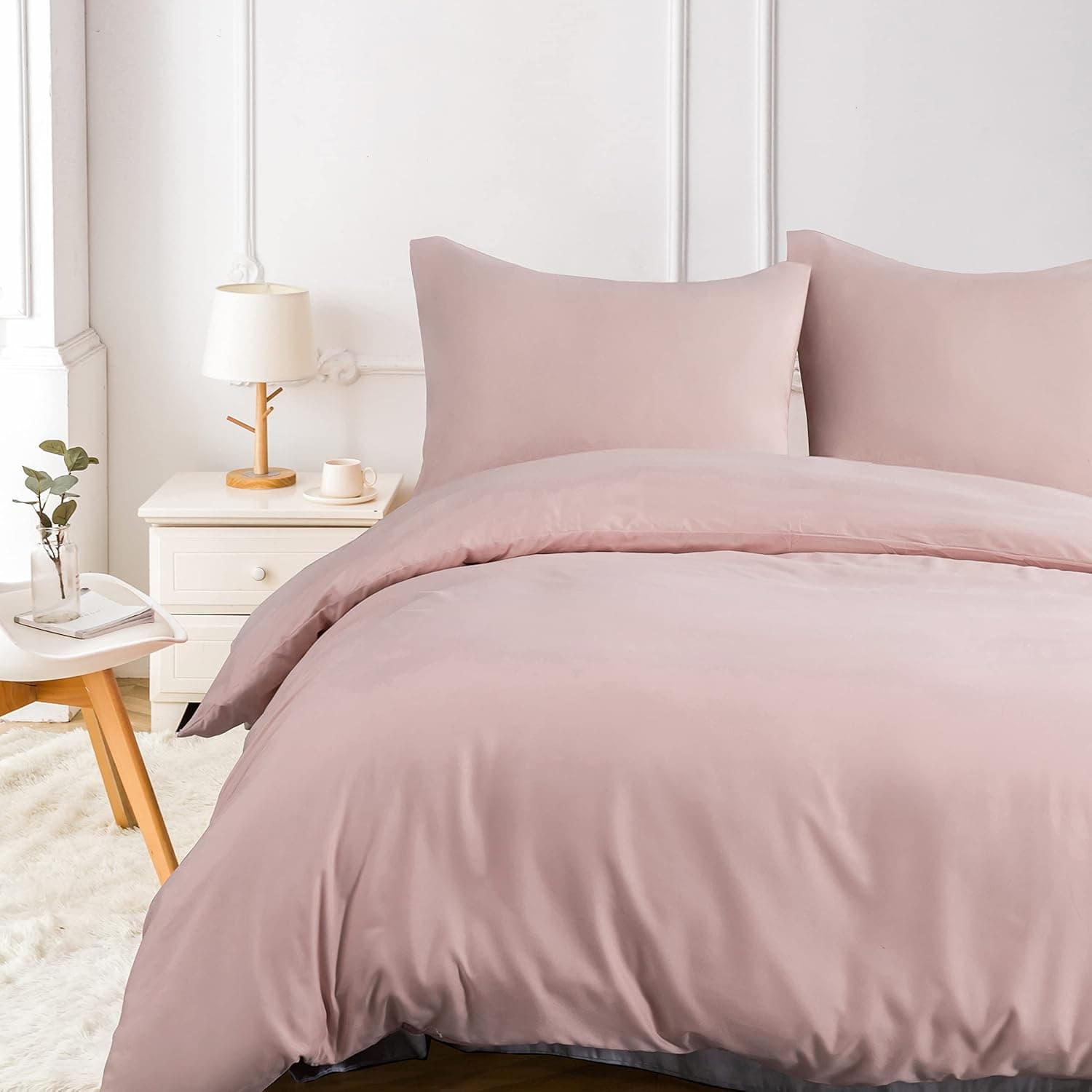 16 Couleurs Sets de Housses de Couettes 240x260 cm Double Fermeture Éclair 3 Pièces Microfibre Brossée 100 Fils/cm² + 2 Taies d'oreiller 65x65 cm Rose Parure de Lit Adulte 2 Personnes 8