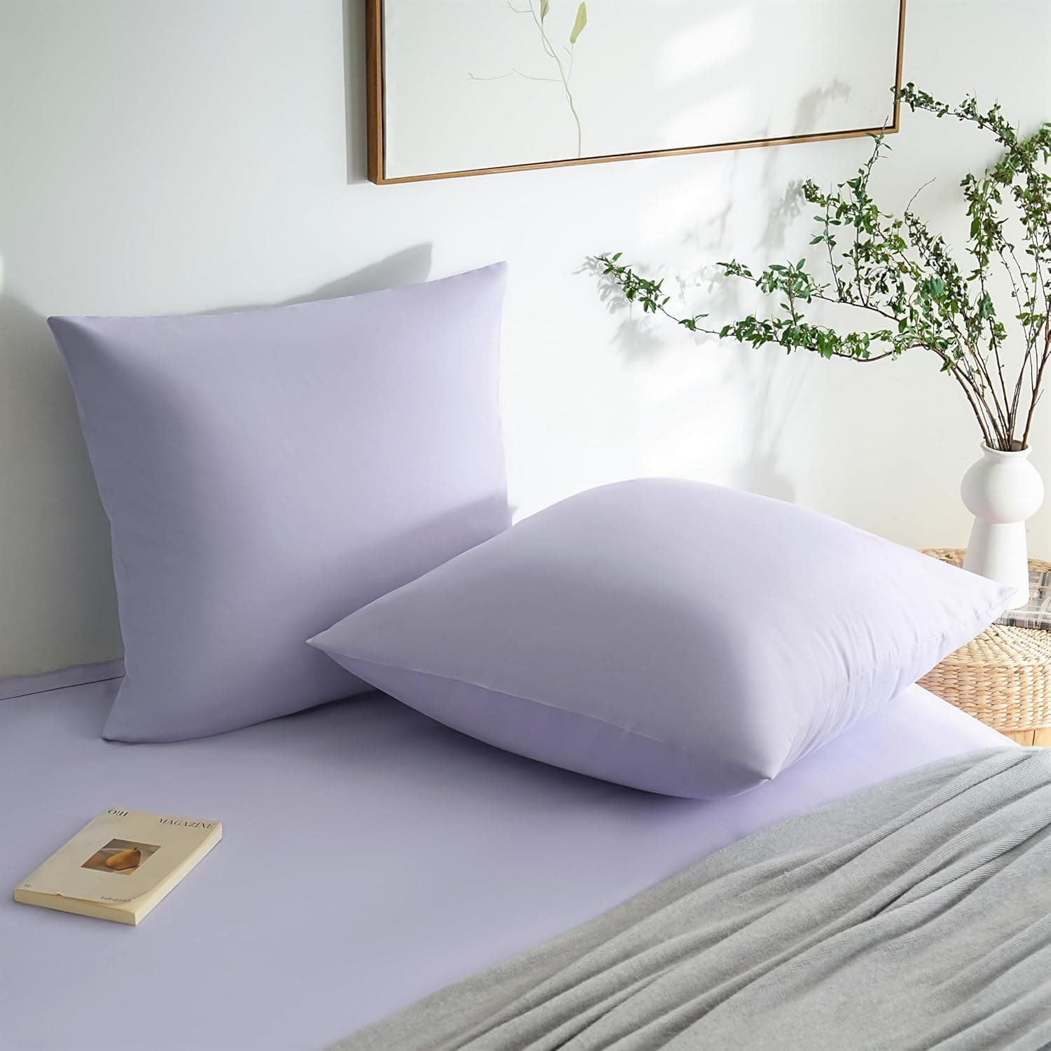 MOHAP Lot de 2- Taies d'oreiller 65x65cm Violet Clair Housse d'oreiller avec Une Fermeture éclair en Microfibre 2