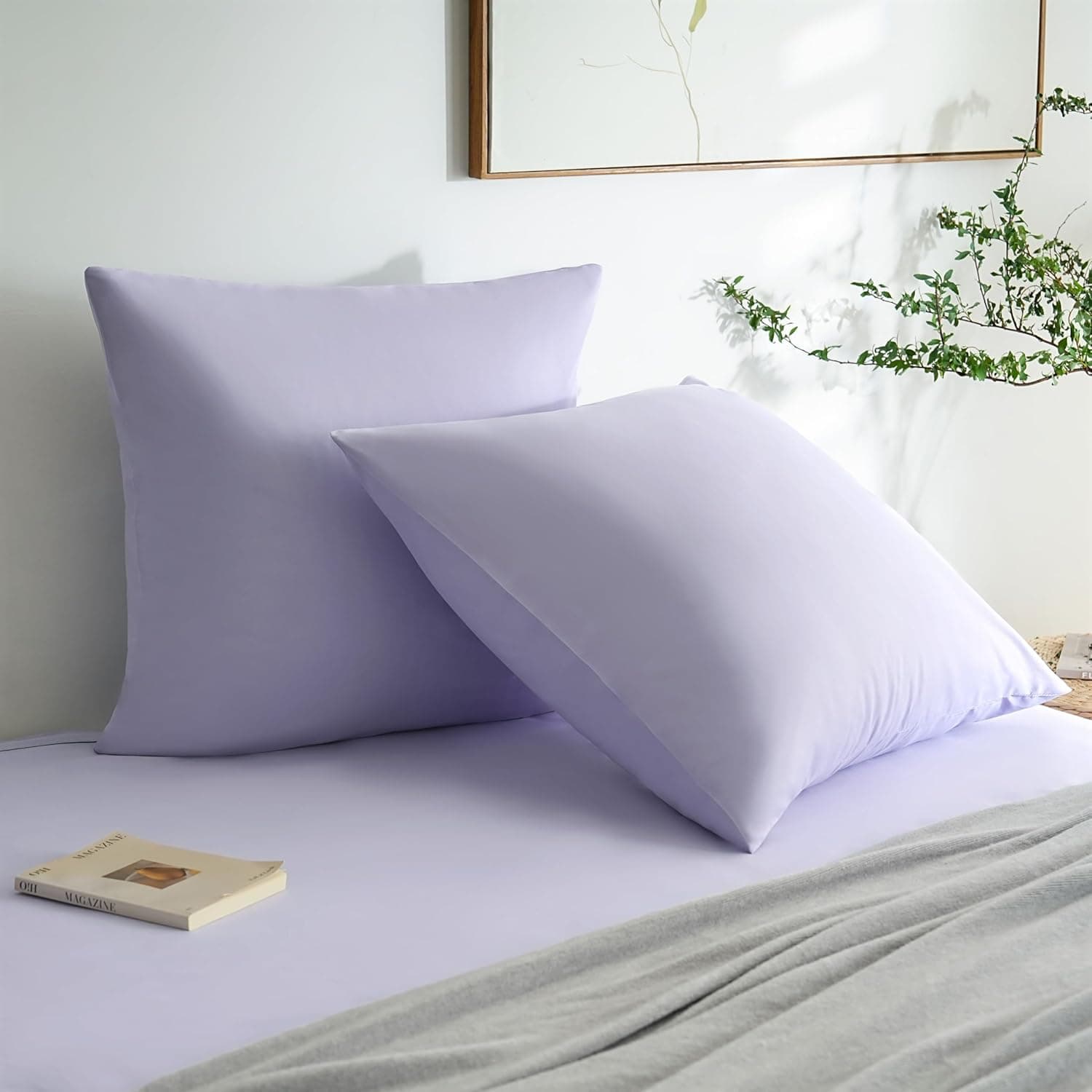 MOHAP Lot de 2- Taies d'oreiller 65x65cm Violet Clair Housse d'oreiller avec Une Fermeture éclair en Microfibre 3