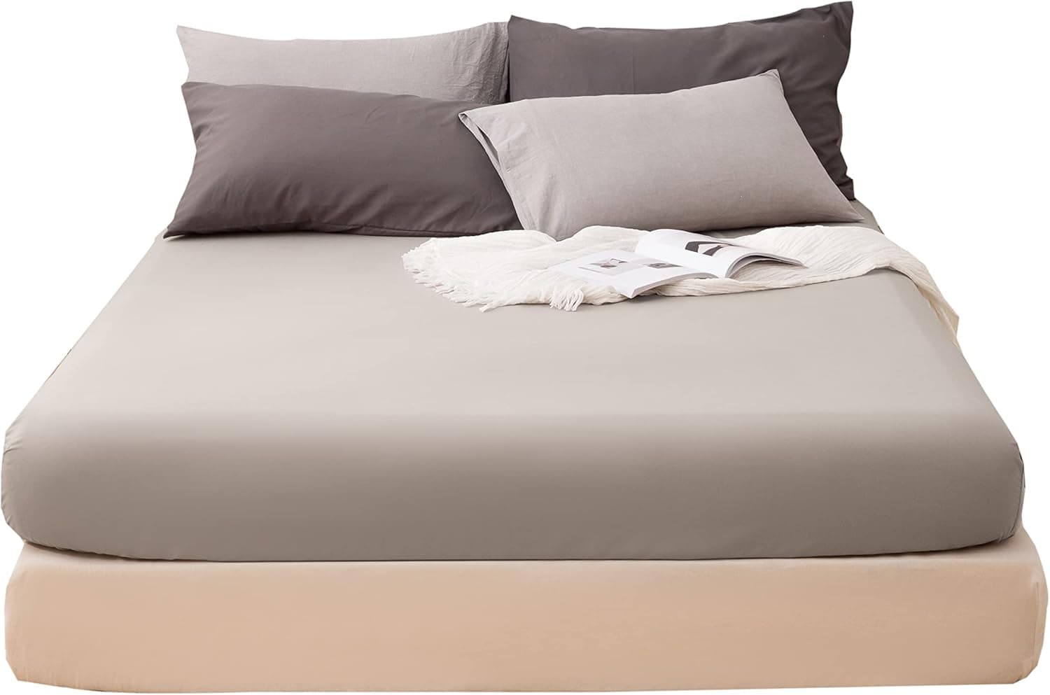 MOHAP Drap Housse 160x200cm avec Bonnet 30cm Kaki Drap Housse 100 GSM en Microfibre de Haute Qualité 100% Polyester Doux, Résistant, Anti Plis 5