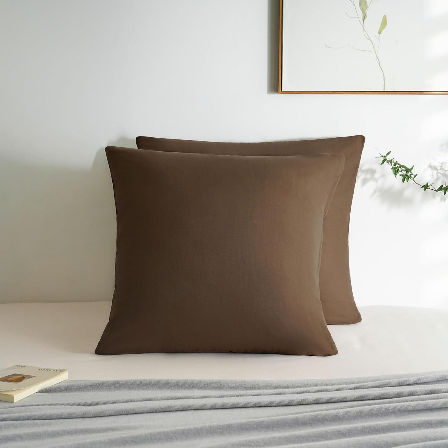 MOHAP Lot de 2- Taies d'oreiller 65x65cm Café Housse d'oreiller avec Une Fermeture éclair en Microfibre