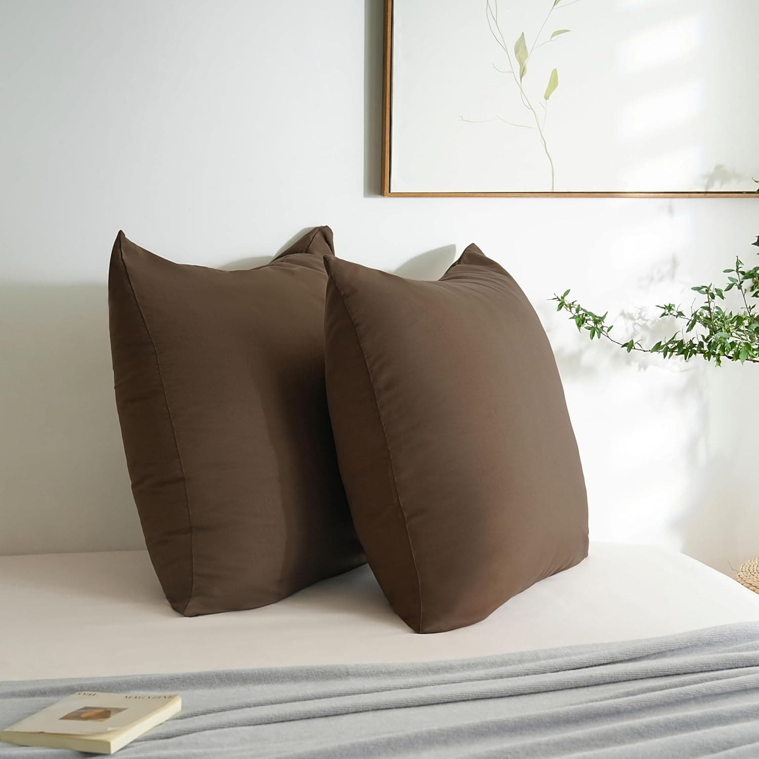 MOHAP Lot de 2- Taies d'oreiller 65x65cm Café Housse d'oreiller avec Une Fermeture éclair en Microfibre 3