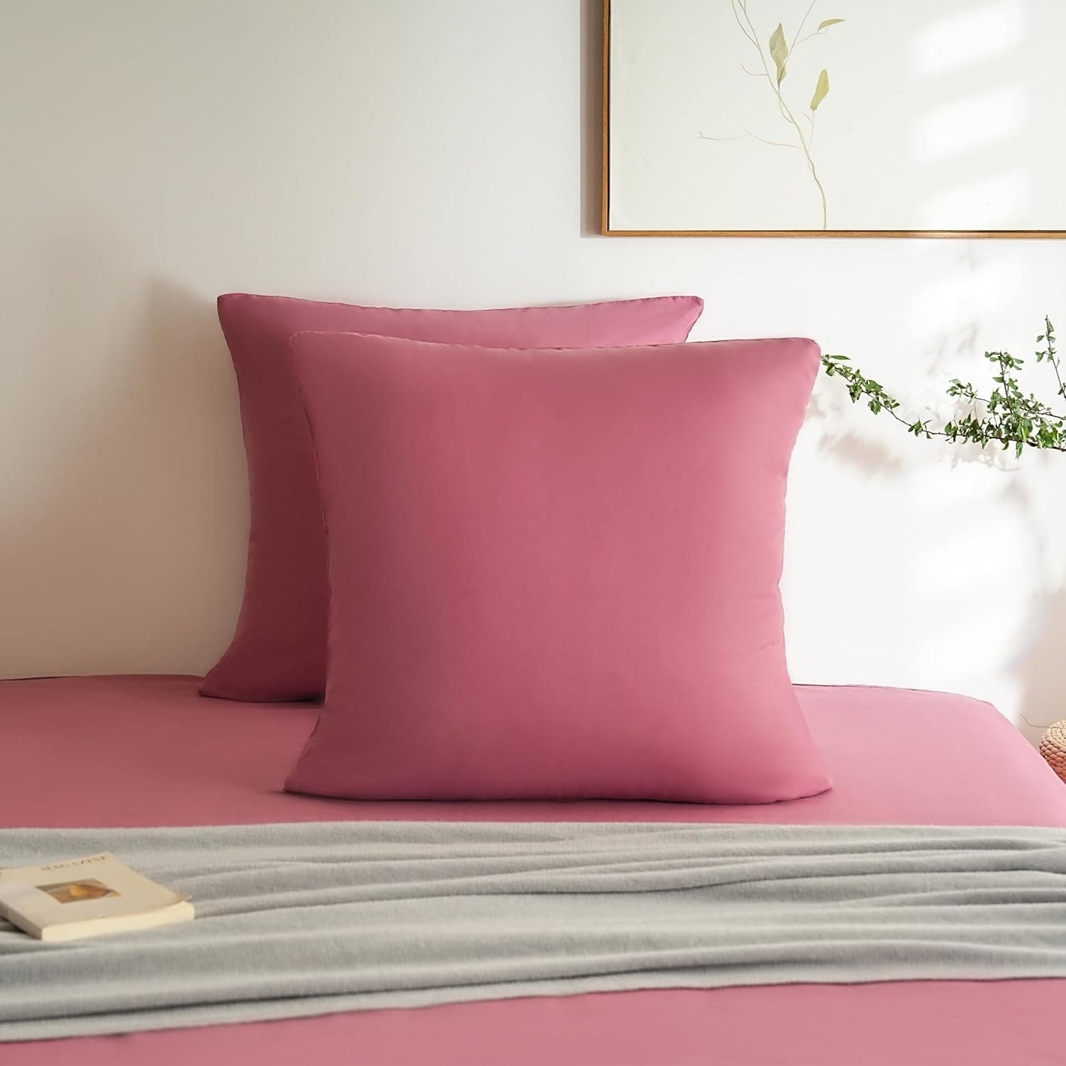 MOHAP Lot de 2- Taies d'oreiller 65x65cm Vieux Rose Housse d'oreiller avec Une Fermeture éclair en Microfibre