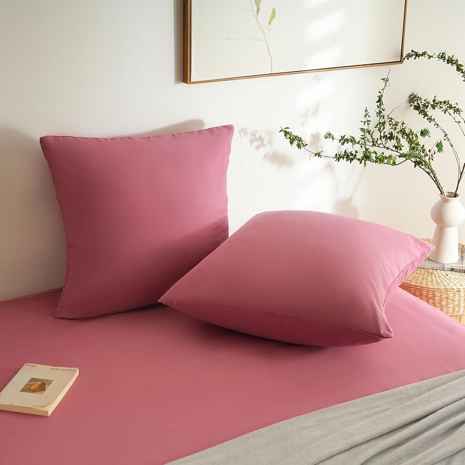 MOHAP Lot de 2- Taies d'oreiller 65x65cm Vieux Rose Housse d'oreiller avec Une Fermeture éclair en Microfibre 2