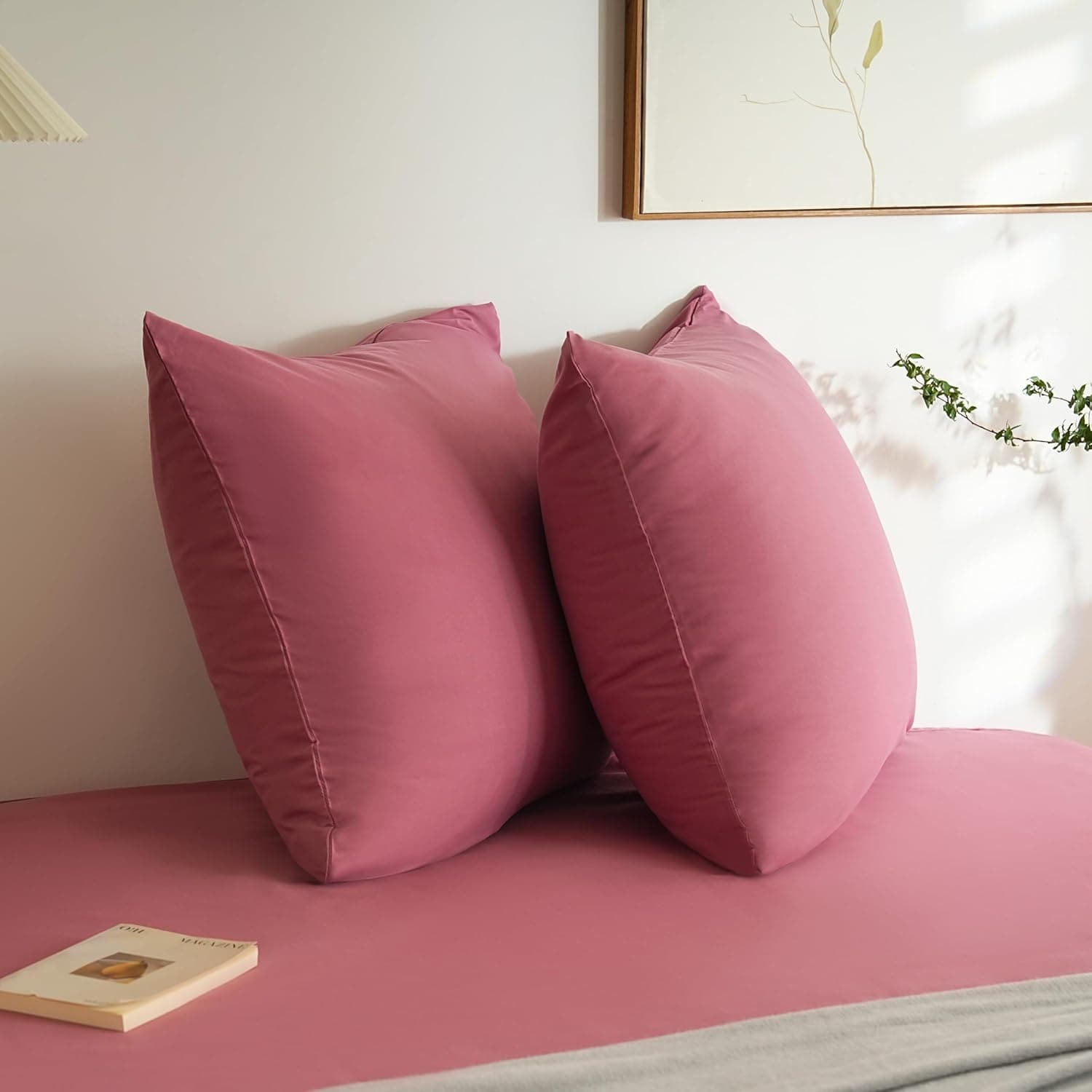 MOHAP Lot de 2- Taies d'oreiller 65x65cm Vieux Rose Housse d'oreiller avec Une Fermeture éclair en Microfibre 3