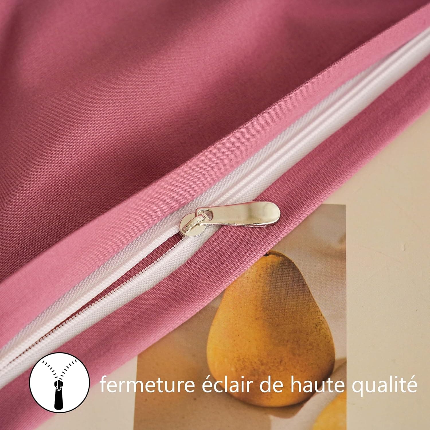 MOHAP Lot de 2- Taies d'oreiller 65x65cm Vieux Rose Housse d'oreiller avec Une Fermeture éclair en Microfibre 5