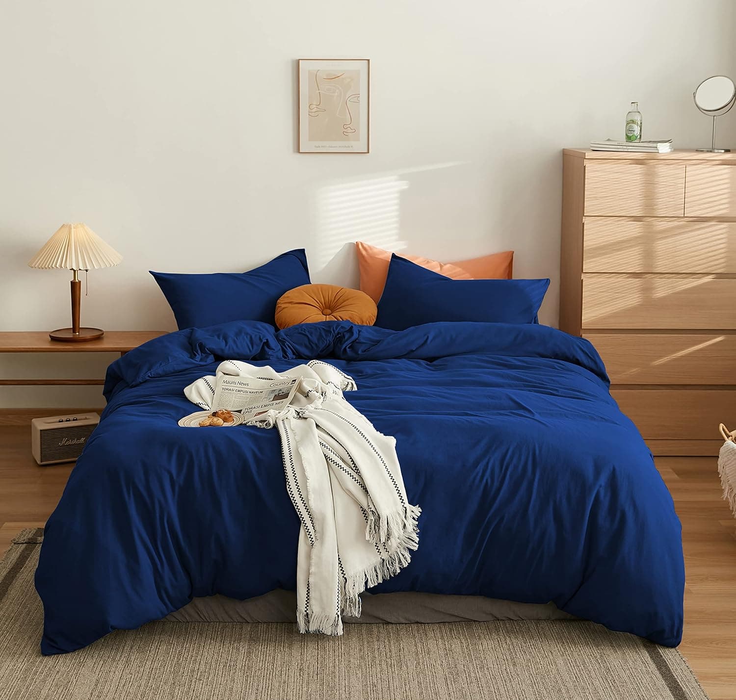 MOHAP Housse de Couette 240x260cm+2 Taies d'oreillers 65x65cm Bleu Marine Parure de Lit Adulte 2 Personnes 100 Fils/cm² en Microfibre avec Fermeture Éclair