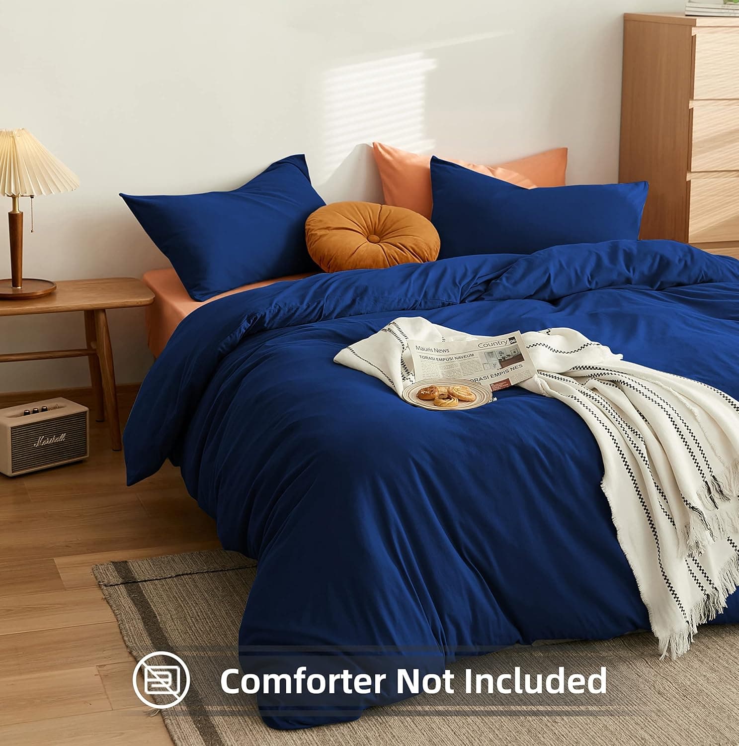 MOHAP Housse de Couette 240x260cm+2 Taies d'oreillers 65x65cm Bleu Marine Parure de Lit Adulte 2 Personnes 100 Fils/cm² en Microfibre avec Fermeture Éclair 3