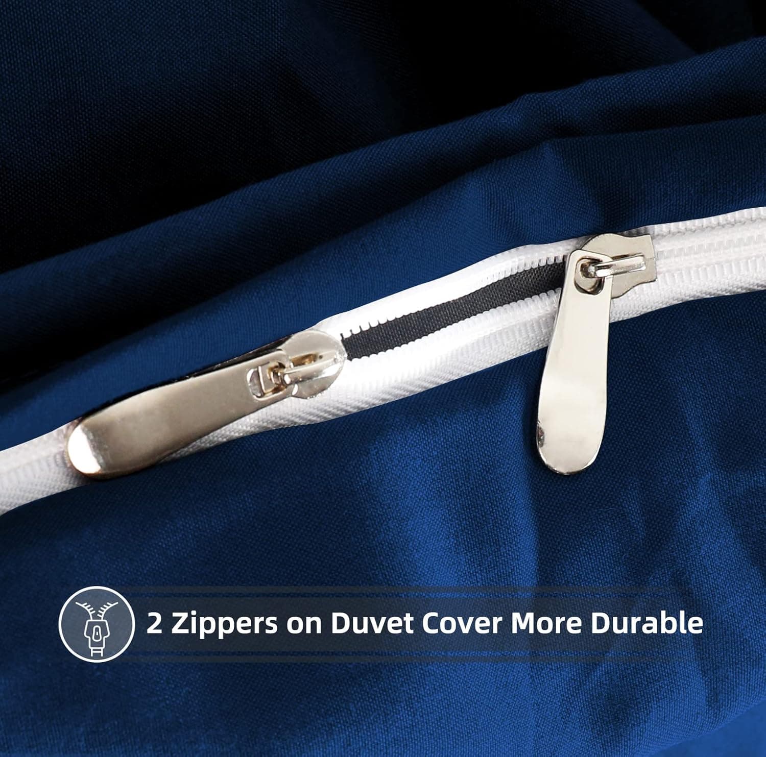 MOHAP Housse de Couette 240x260cm+2 Taies d'oreillers 65x65cm Bleu Marine Parure de Lit Adulte 2 Personnes 100 Fils/cm² en Microfibre avec Fermeture Éclair 4